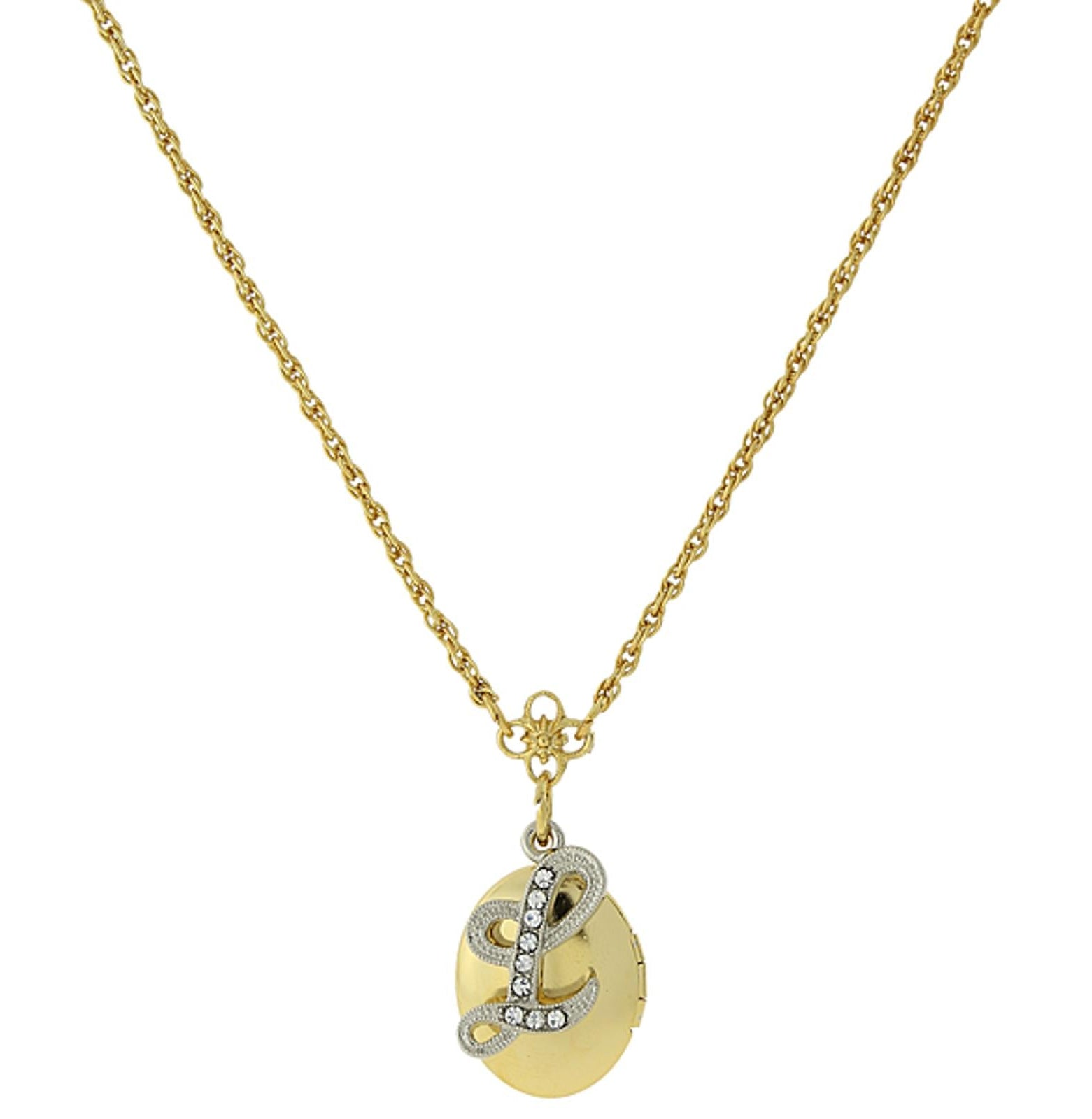 1928 Jewelry Crystal Initial Gold Locket Necklace 16"