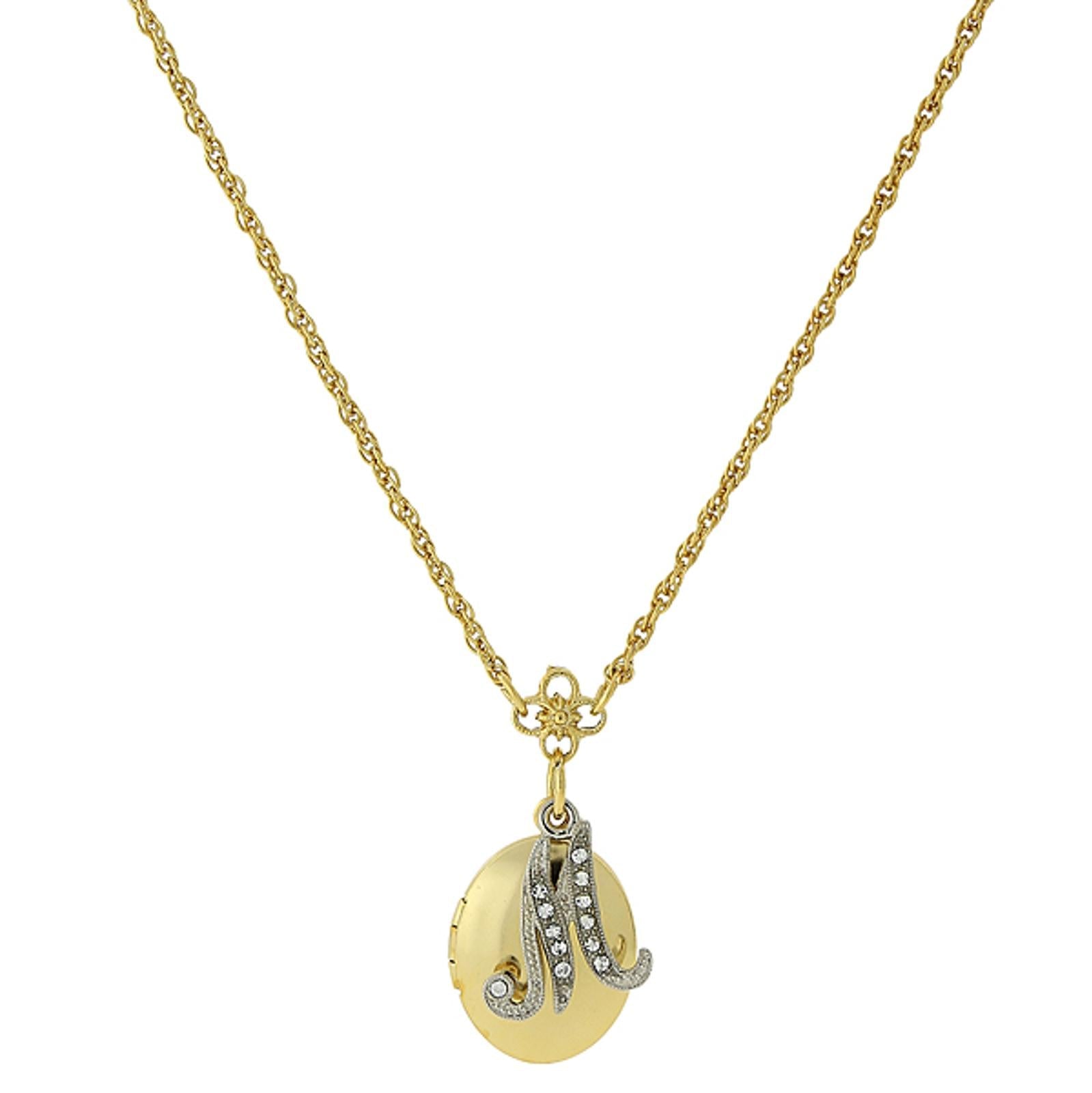 1928 Jewelry Crystal Initial Gold Locket Necklace 16"