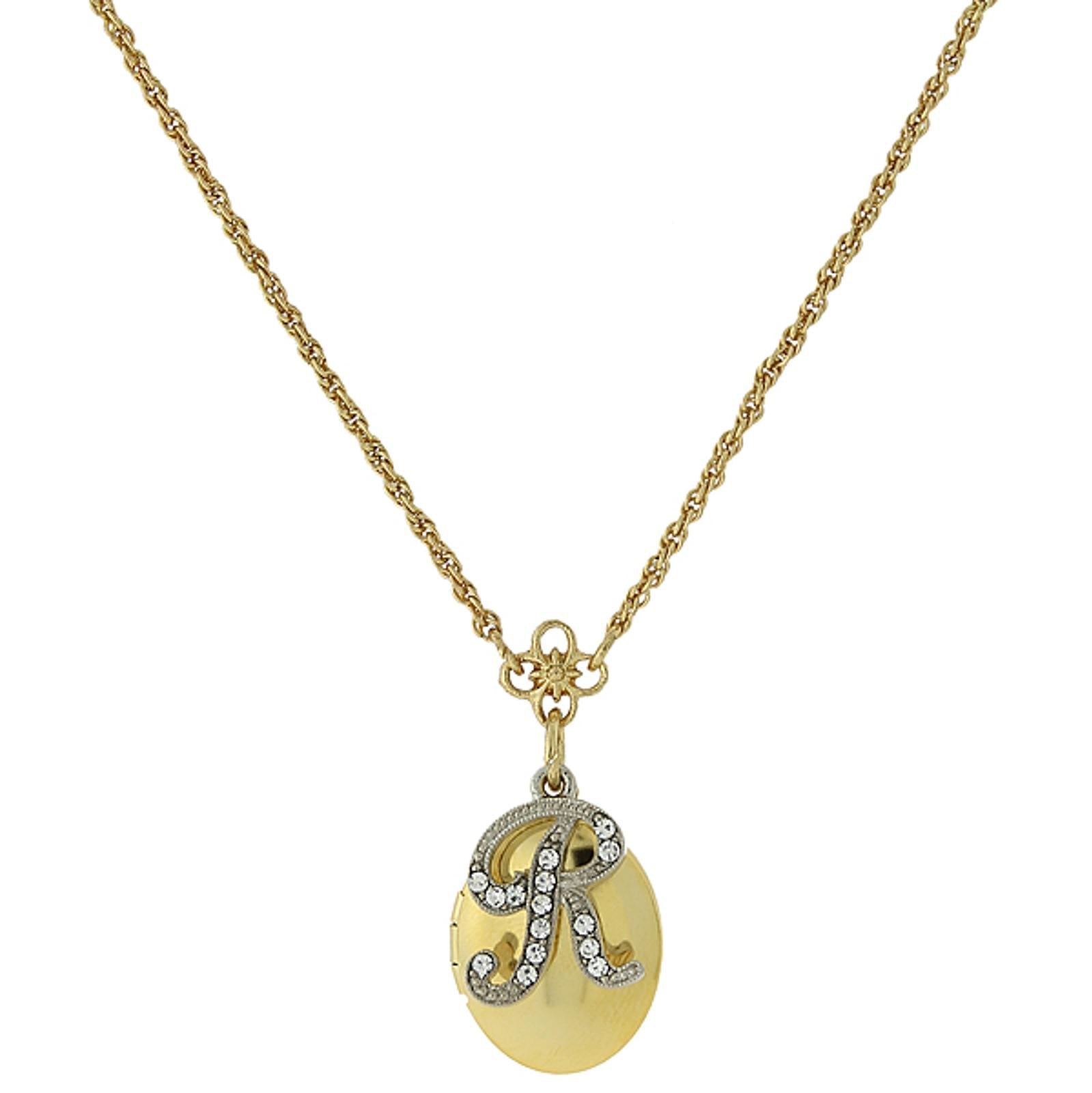 1928 Jewelry Crystal Initial Gold Locket Necklace 16"