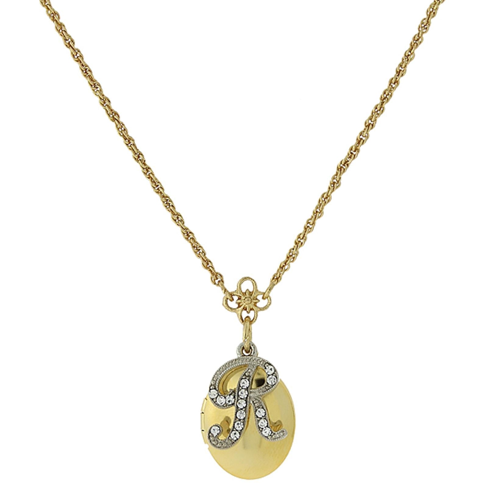 1928 Jewelry Crystal Initial Gold Locket Necklace 16"