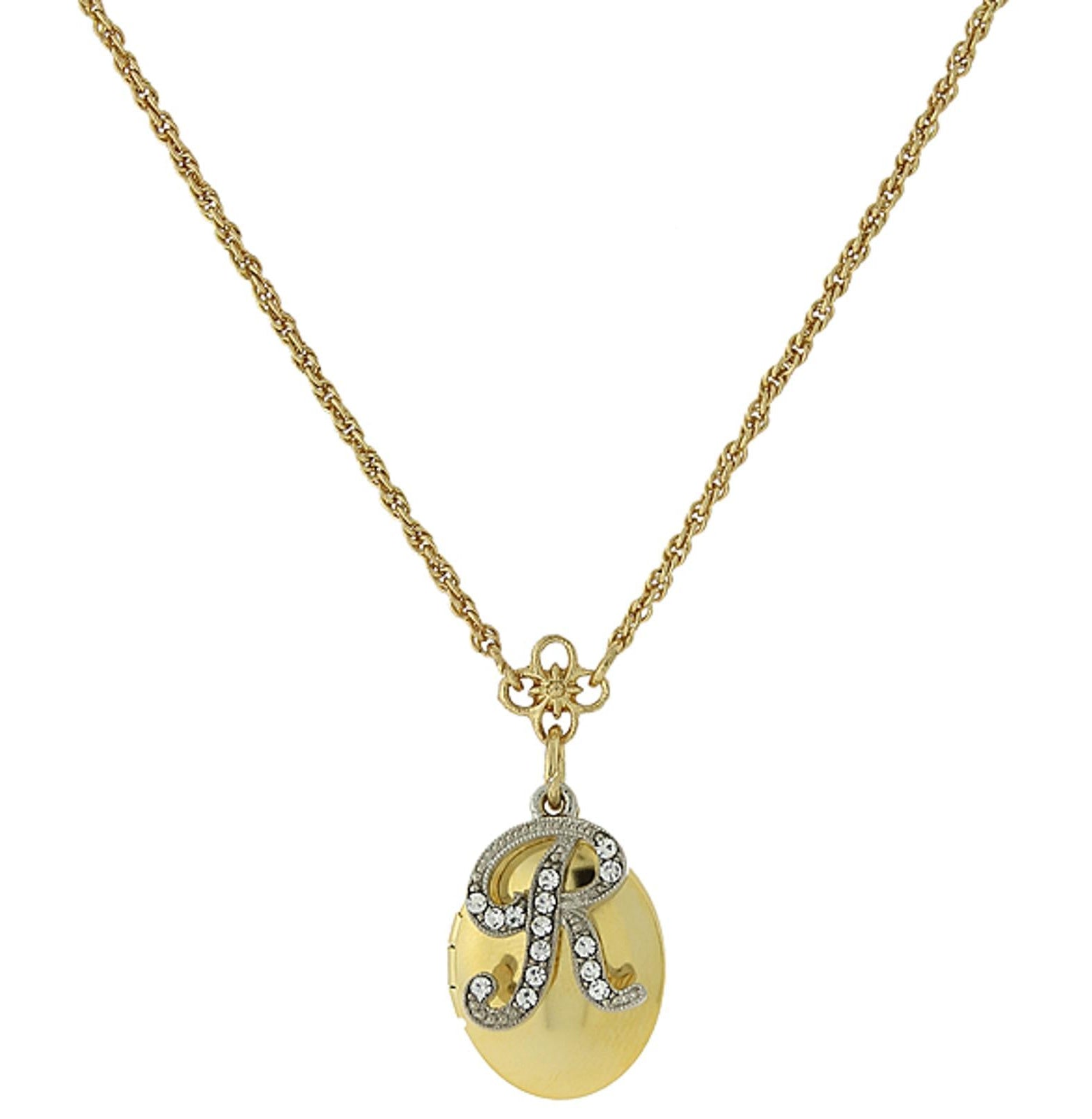 1928 Jewelry Crystal Initial Gold Locket Necklace 16"