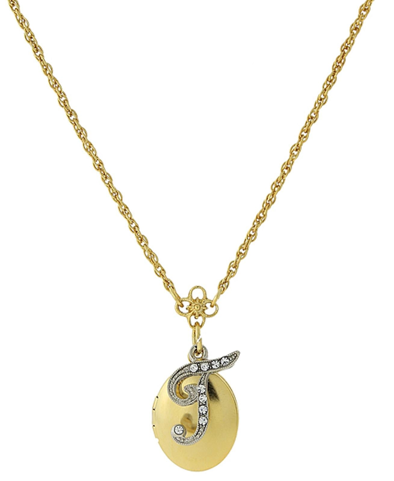 1928 Jewelry Crystal Initial Gold Locket Necklace 16"