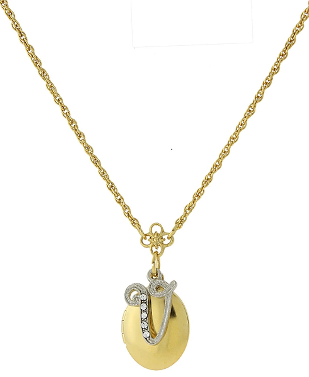1928 Jewelry Crystal Initial Gold Locket Necklace 16"