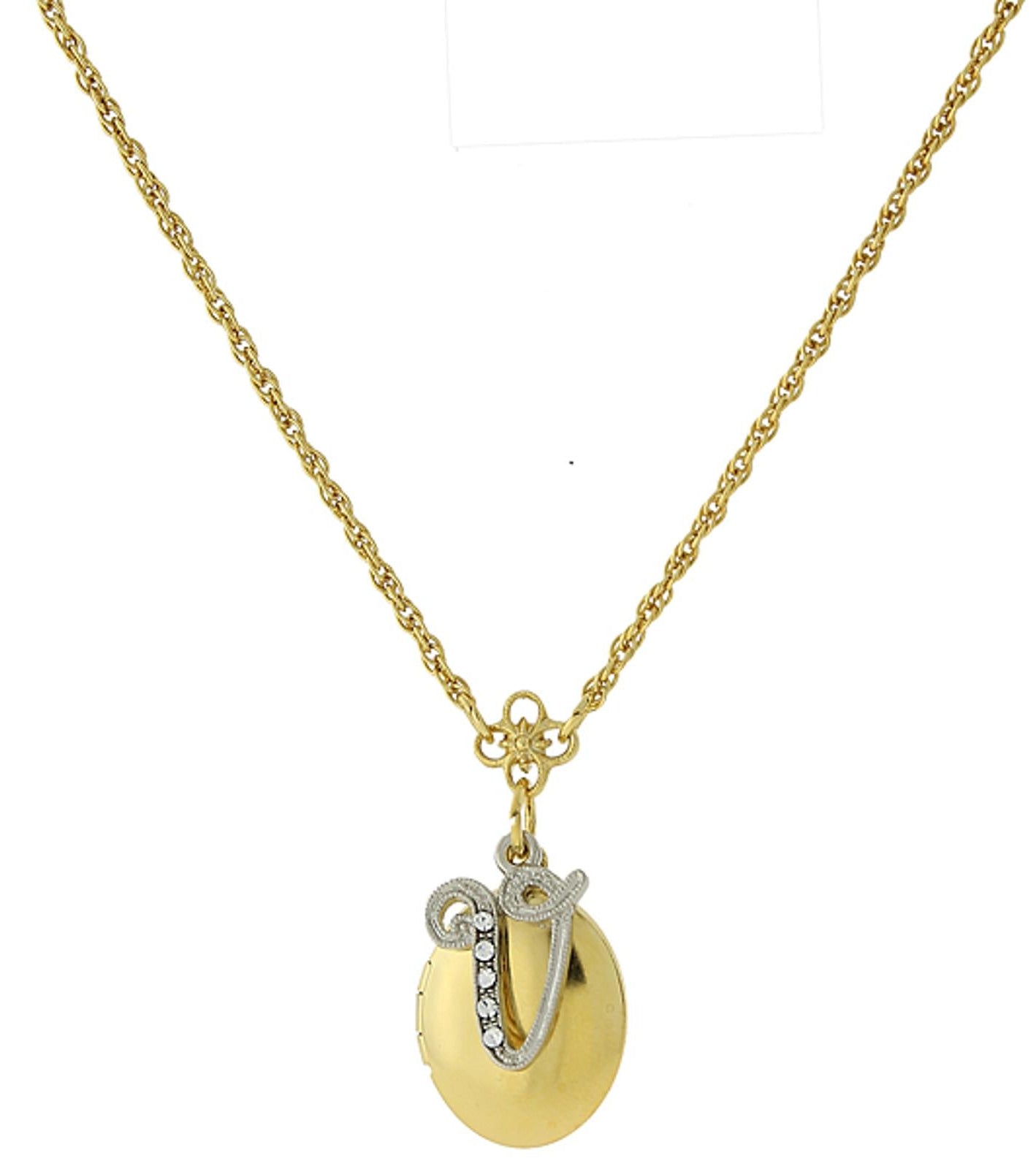 1928 Jewelry Crystal Initial Gold Locket Necklace 16"
