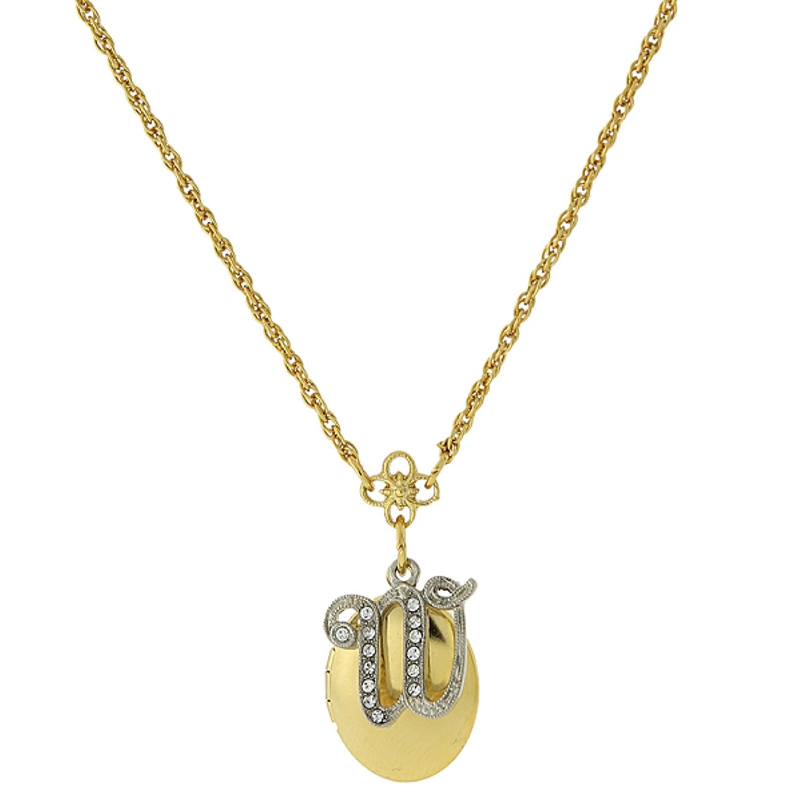 1928 Jewelry Crystal Initial Gold Locket Necklace 16"