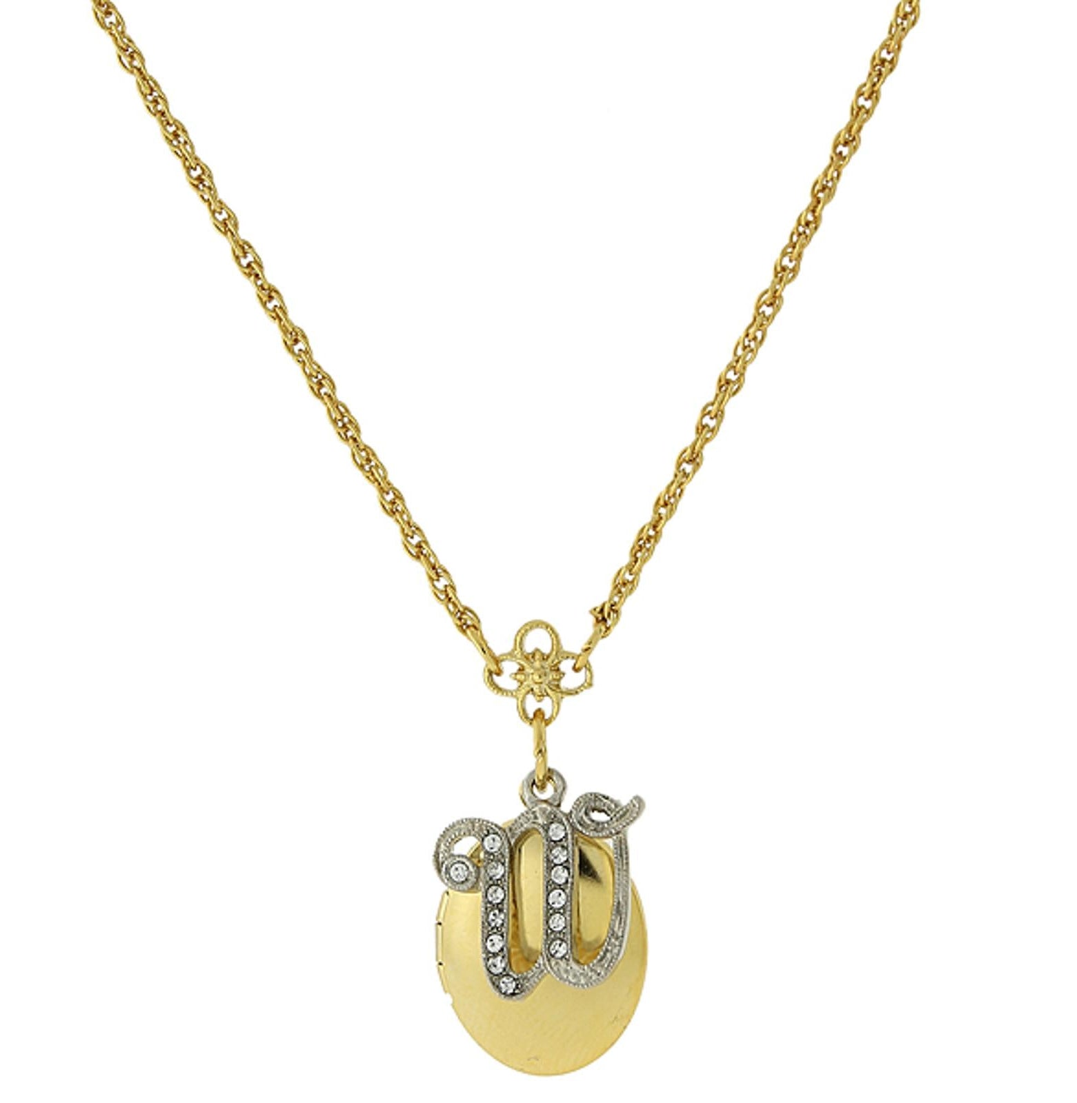 1928 Jewelry Crystal Initial Gold Locket Necklace 16"