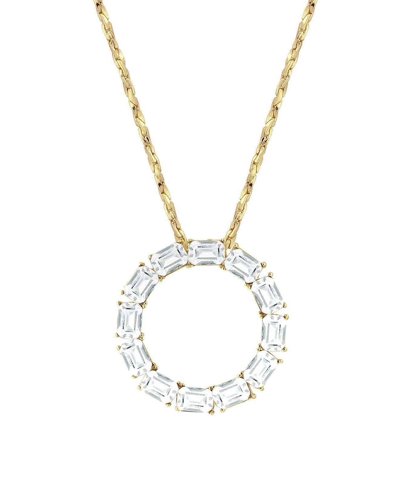 1928 Jewelry Octagon Austrian Crystal Round Pendant Necklace 18"