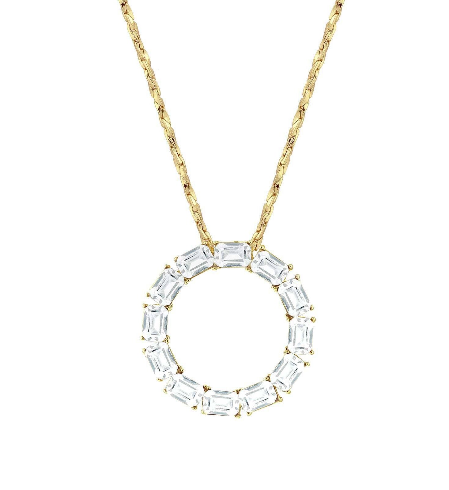 1928 Jewelry Octagon Austrian Crystal Round Pendant Necklace 18"