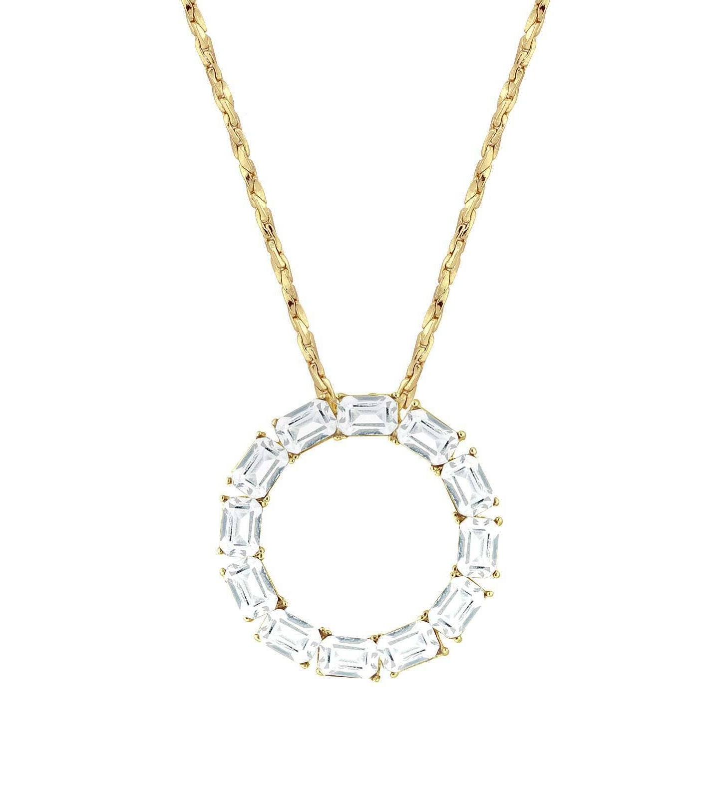 1928 Jewelry Octagon Austrian Crystal Round Pendant Necklace 18"