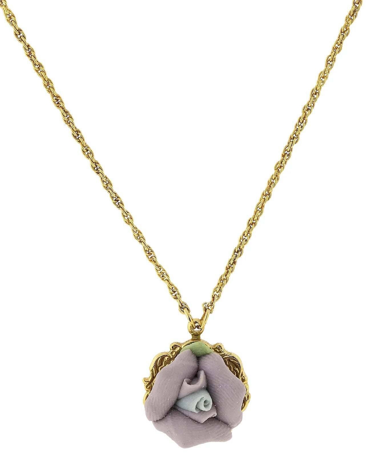 1928 Jewelry Genuine Porcelain Rose Pendant Necklace 16" + 3" Extender