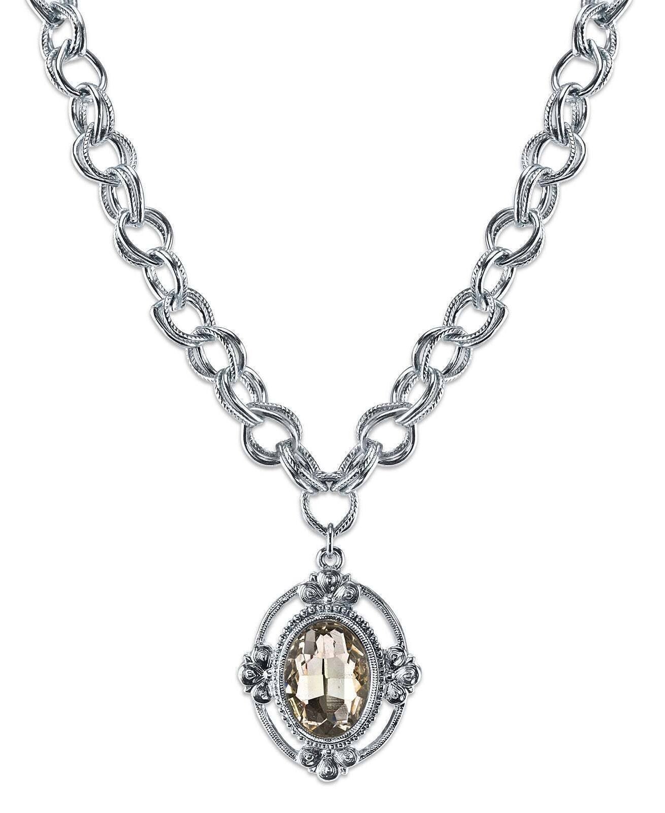 1928 Jewelry Austrian Crystal Pendant Necklace 16" + 3" Extender