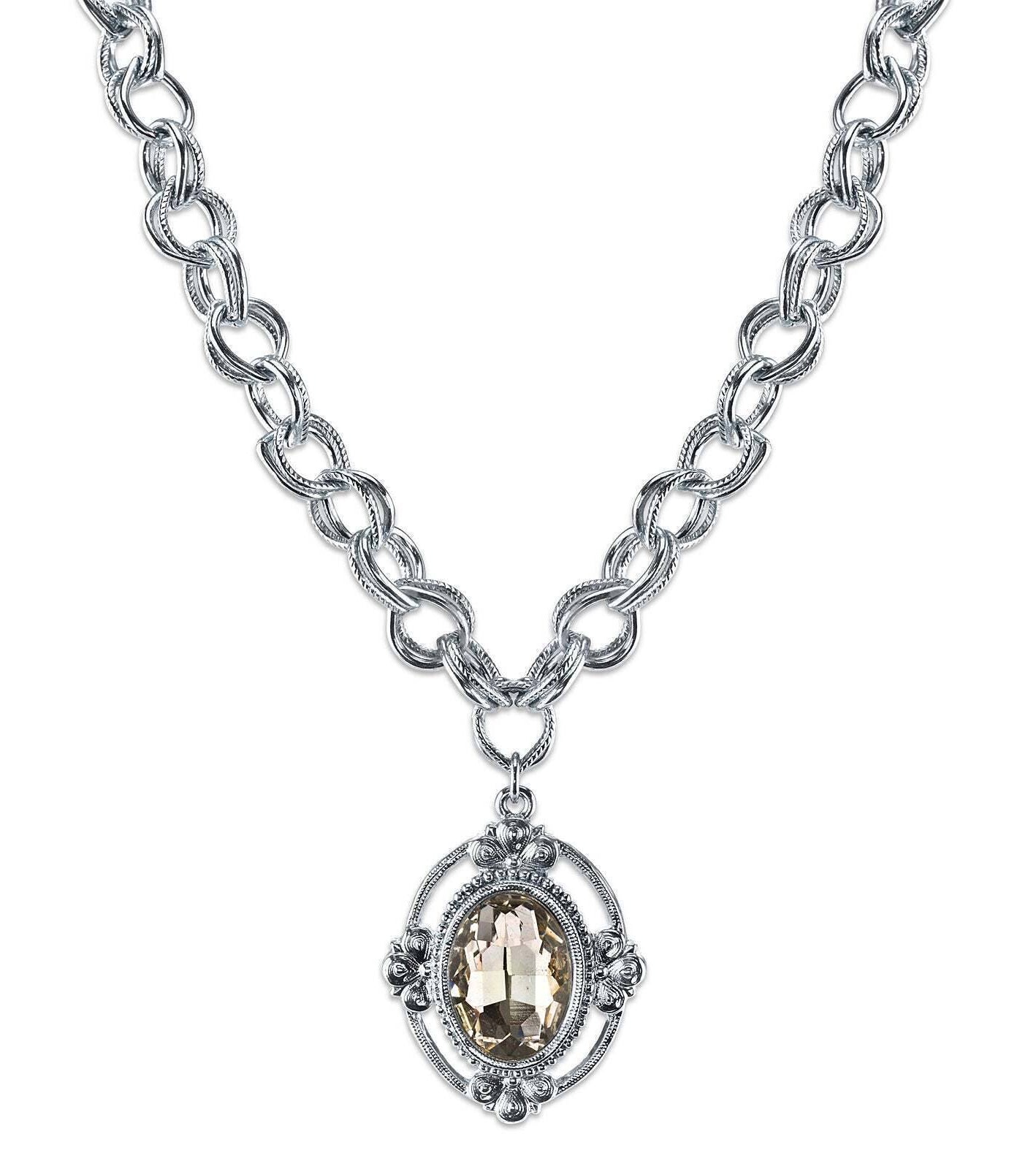 1928 Jewelry Austrian Crystal Pendant Necklace 16" + 3" Extender