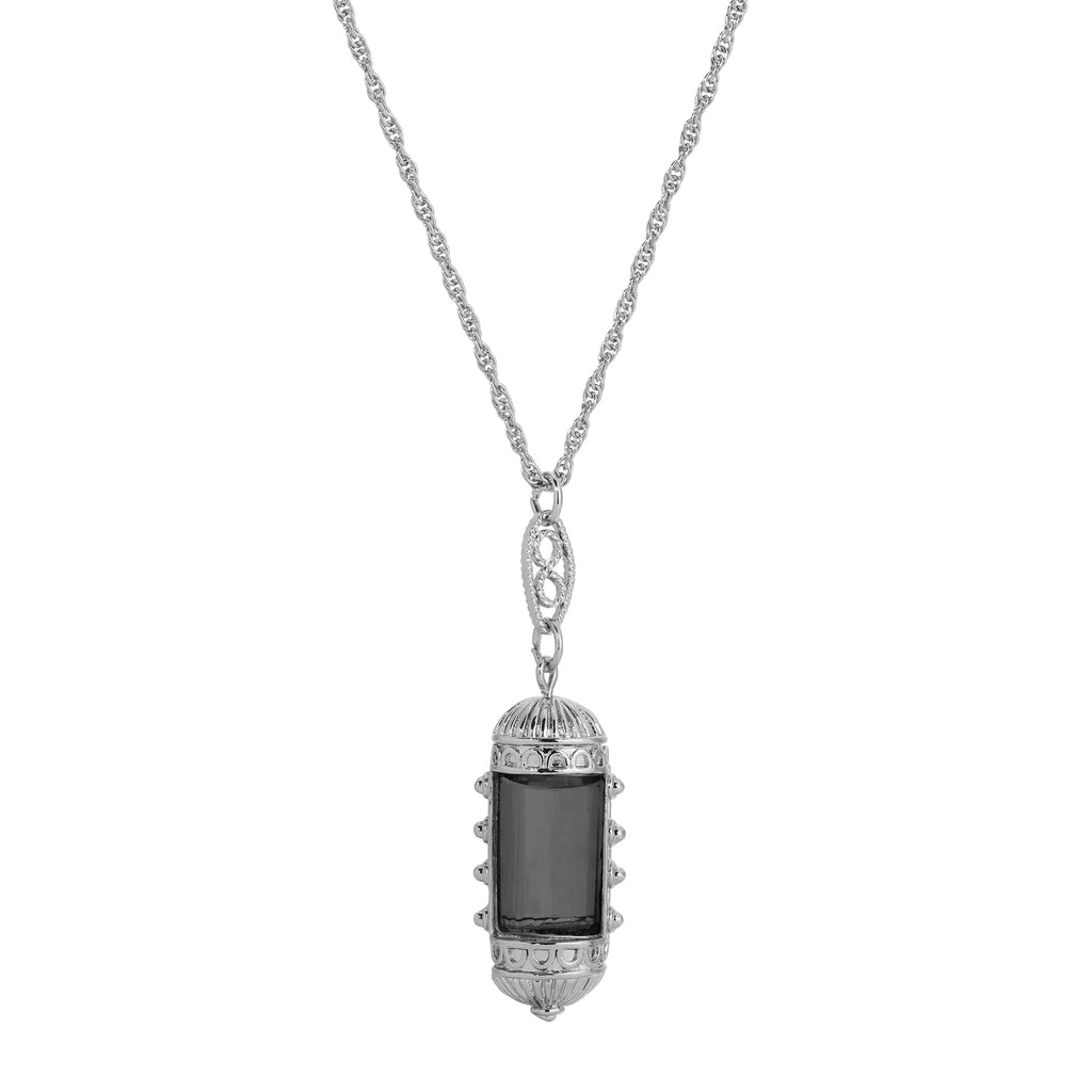 1928 Jewelry Elongated Deco Glass Stone Pendant Necklace 20"