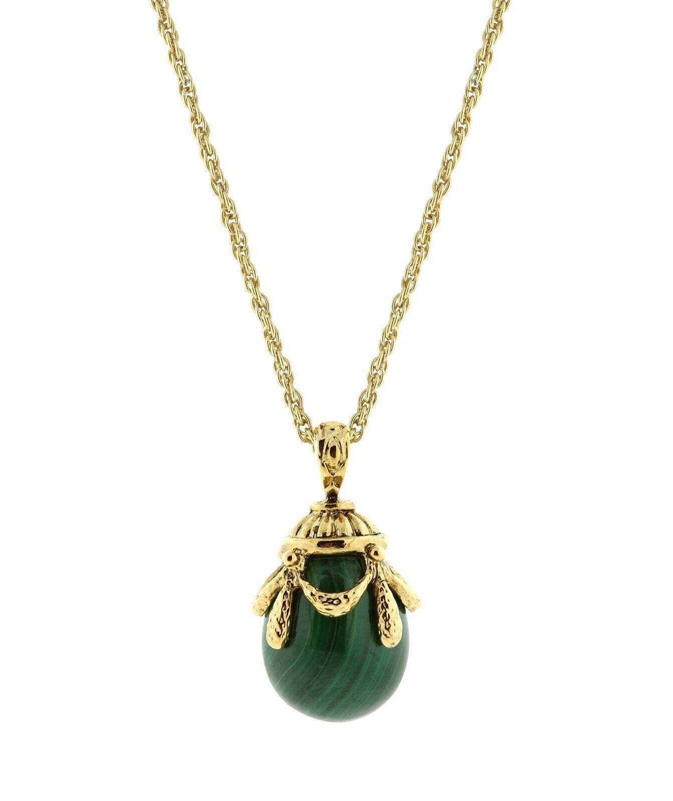 1928 Jewelry Gemstone Egg Pendant Necklace 30"