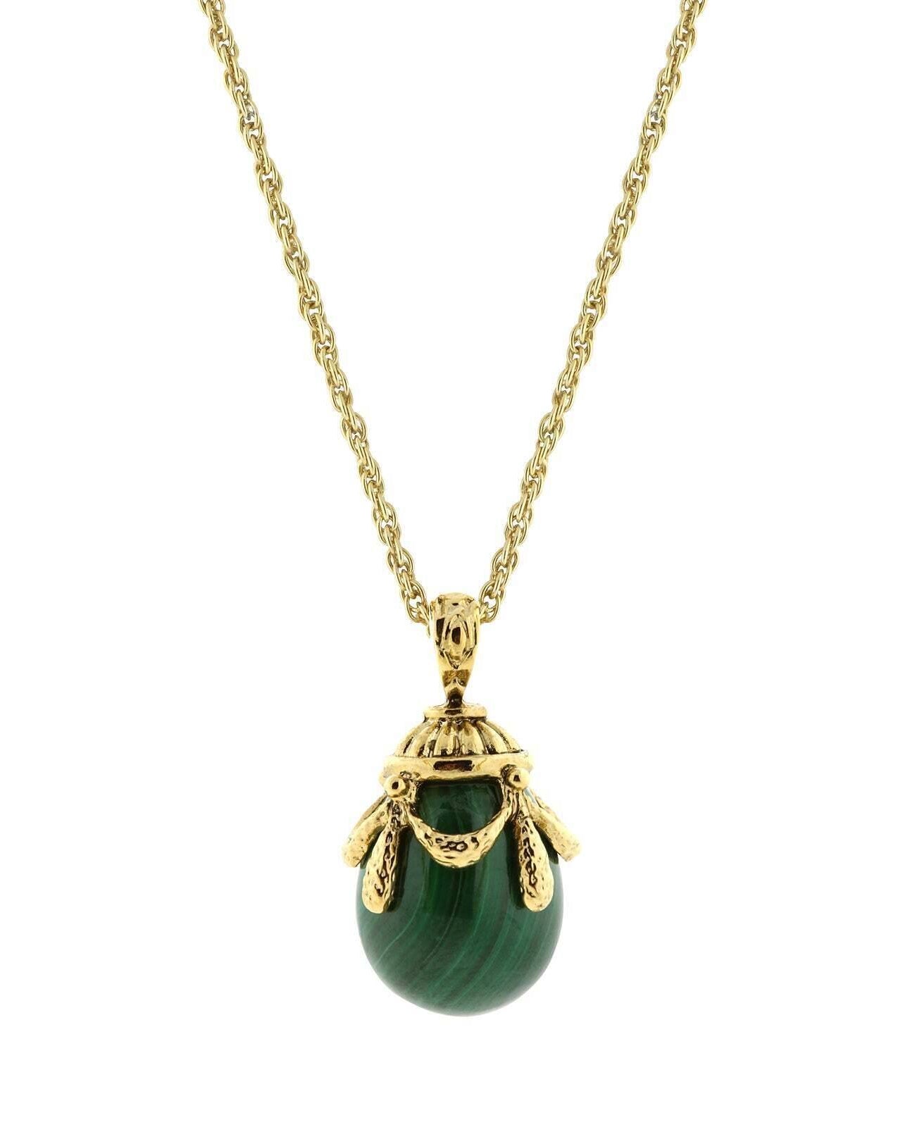 1928 Jewelry Gemstone Egg Pendant Necklace 30"