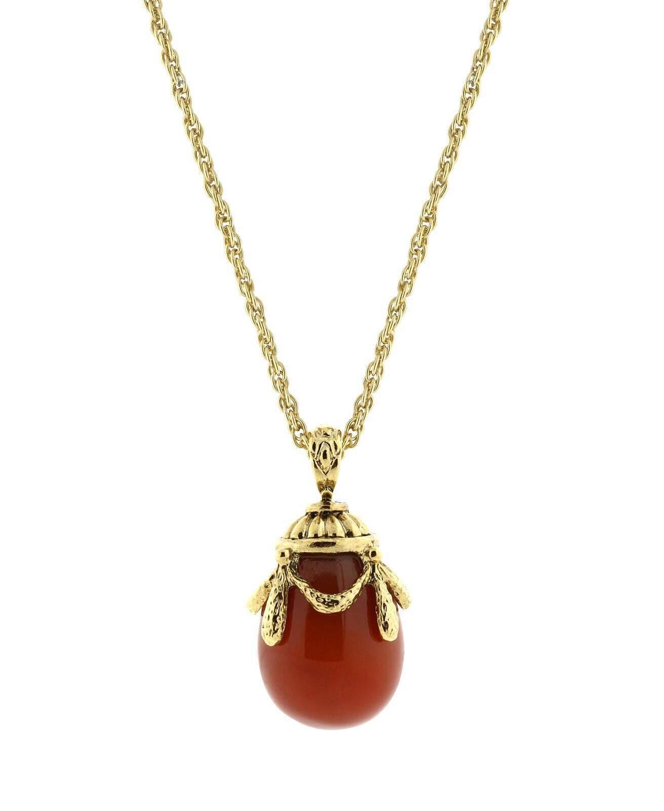 1928 Jewelry Gemstone Egg Pendant Necklace 30"