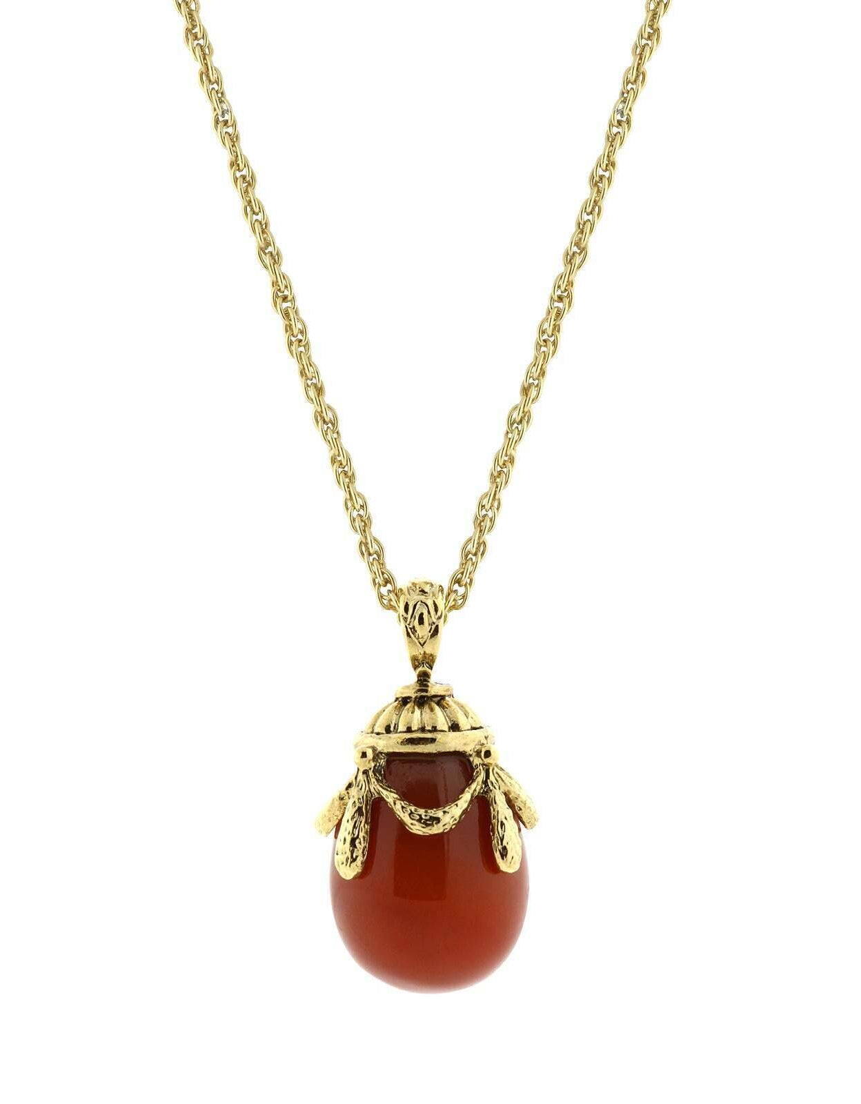 1928 Jewelry Gemstone Egg Pendant Necklace 30"