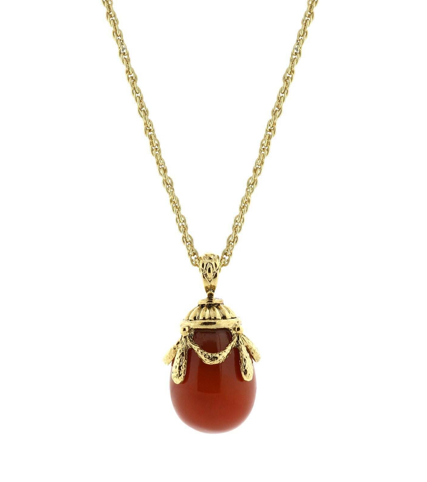 1928 Jewelry Gemstone Egg Pendant Necklace 30"