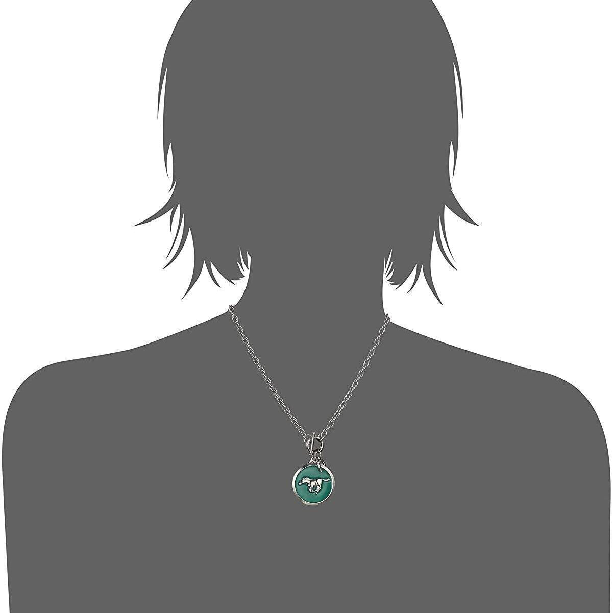 1928 Jewelry Turquoise Color Enamel Horse Pendant Toggle Necklace 18"