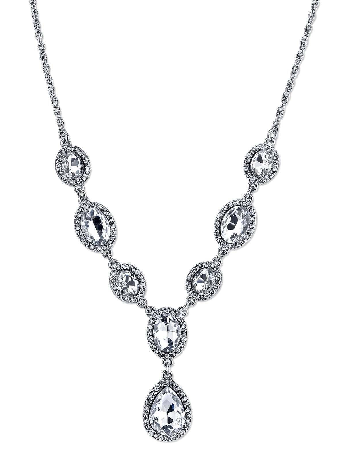 1928 Jewelry Multi Crystal Crystal Teardrop Y-Necklace 16" + 3" Extender