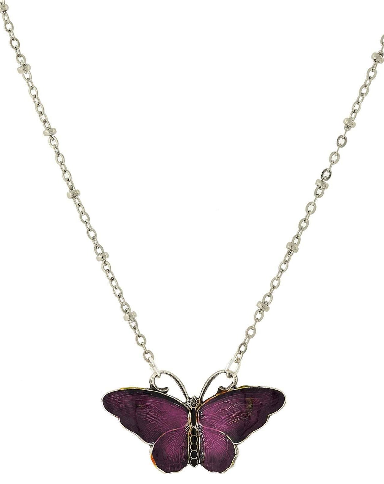 1928 Jewelry Butterfly's Dance Enamel Pendant Necklace 16" + 3" Extender