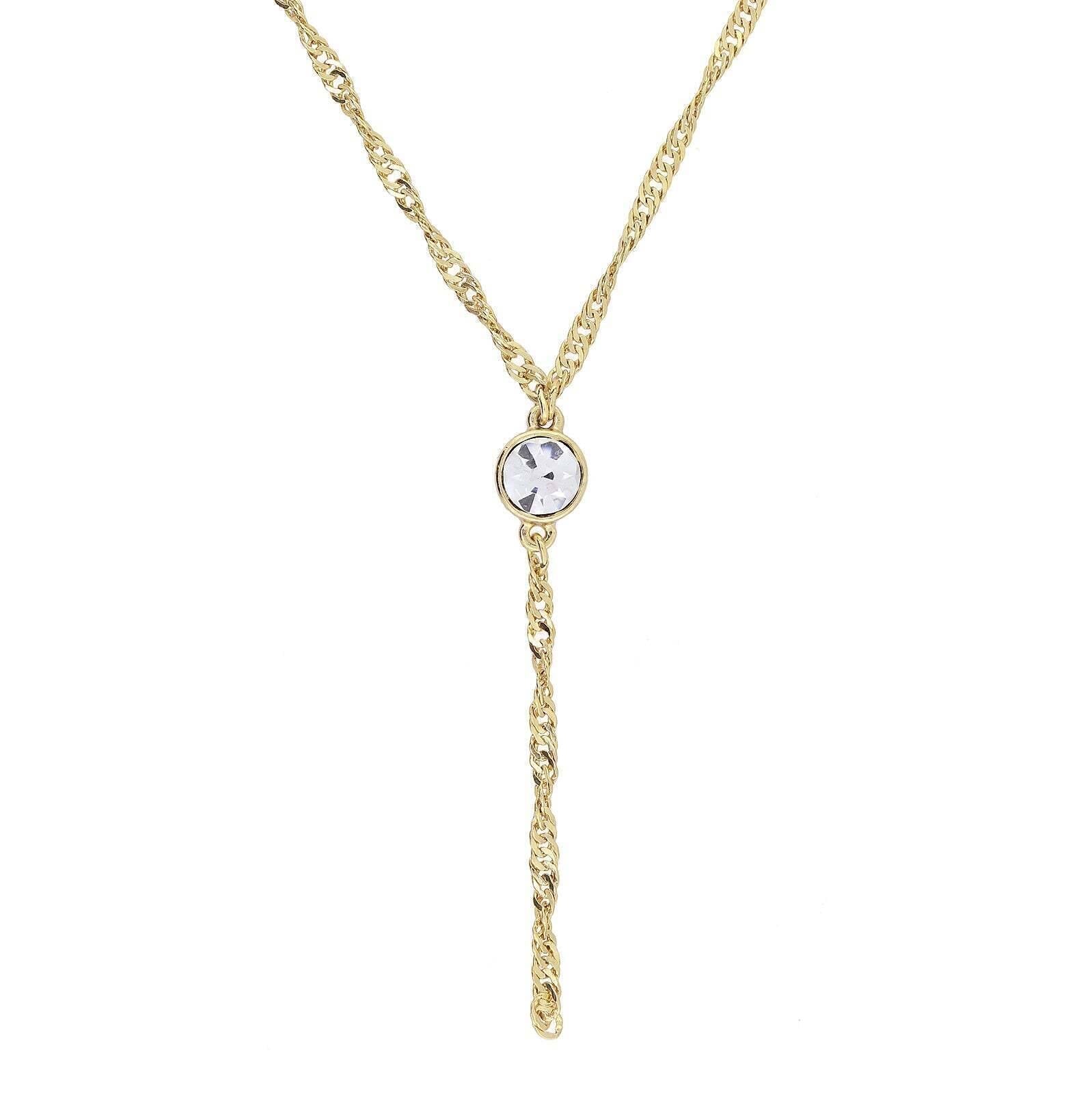 1928 Jewelry Round Crystal Dainty Pendant Twisted Y-Chain Necklace 16" + 3" Extender