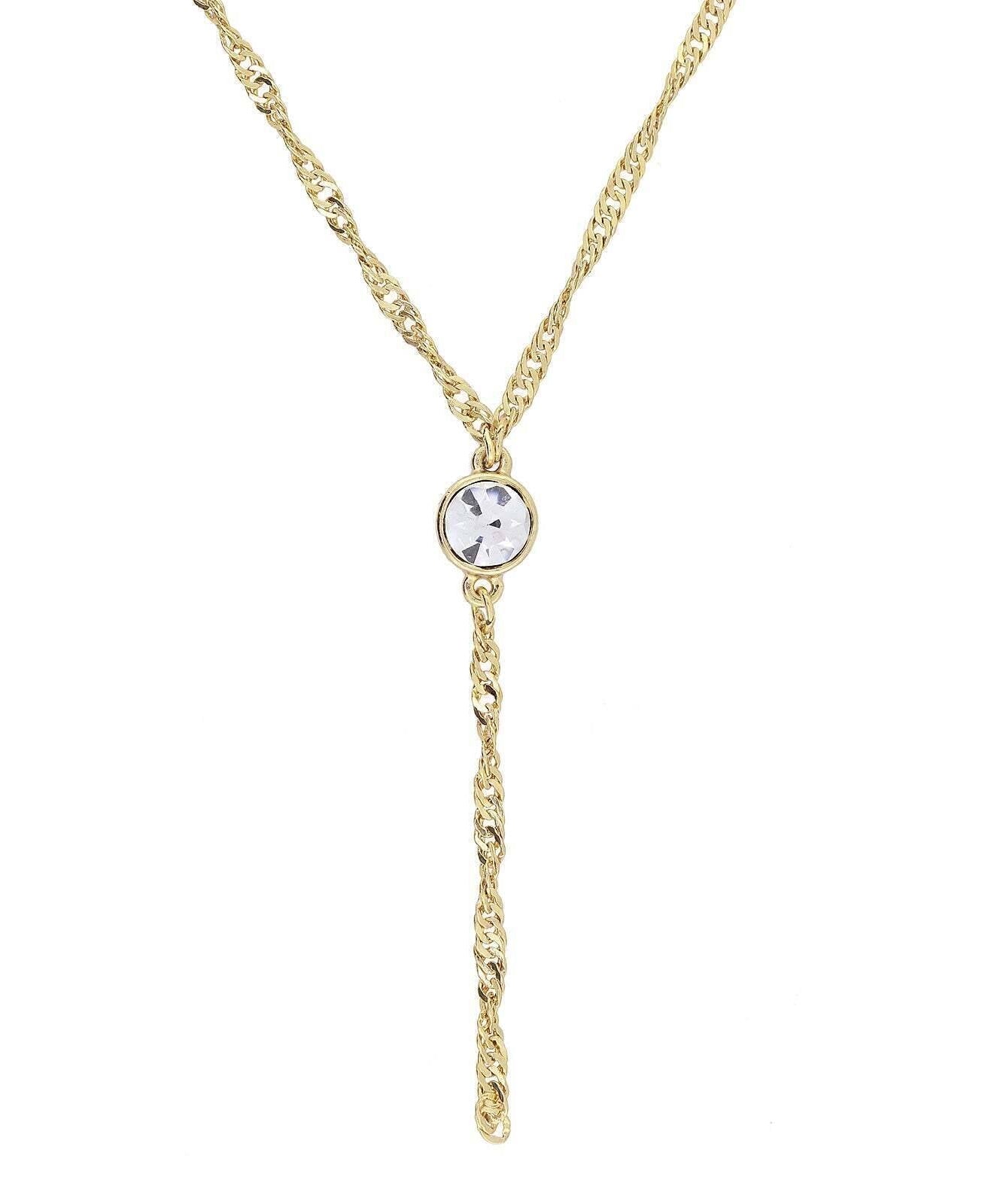 1928 Jewelry Round Crystal Dainty Pendant Twisted Y-Chain Necklace 16" + 3" Extender
