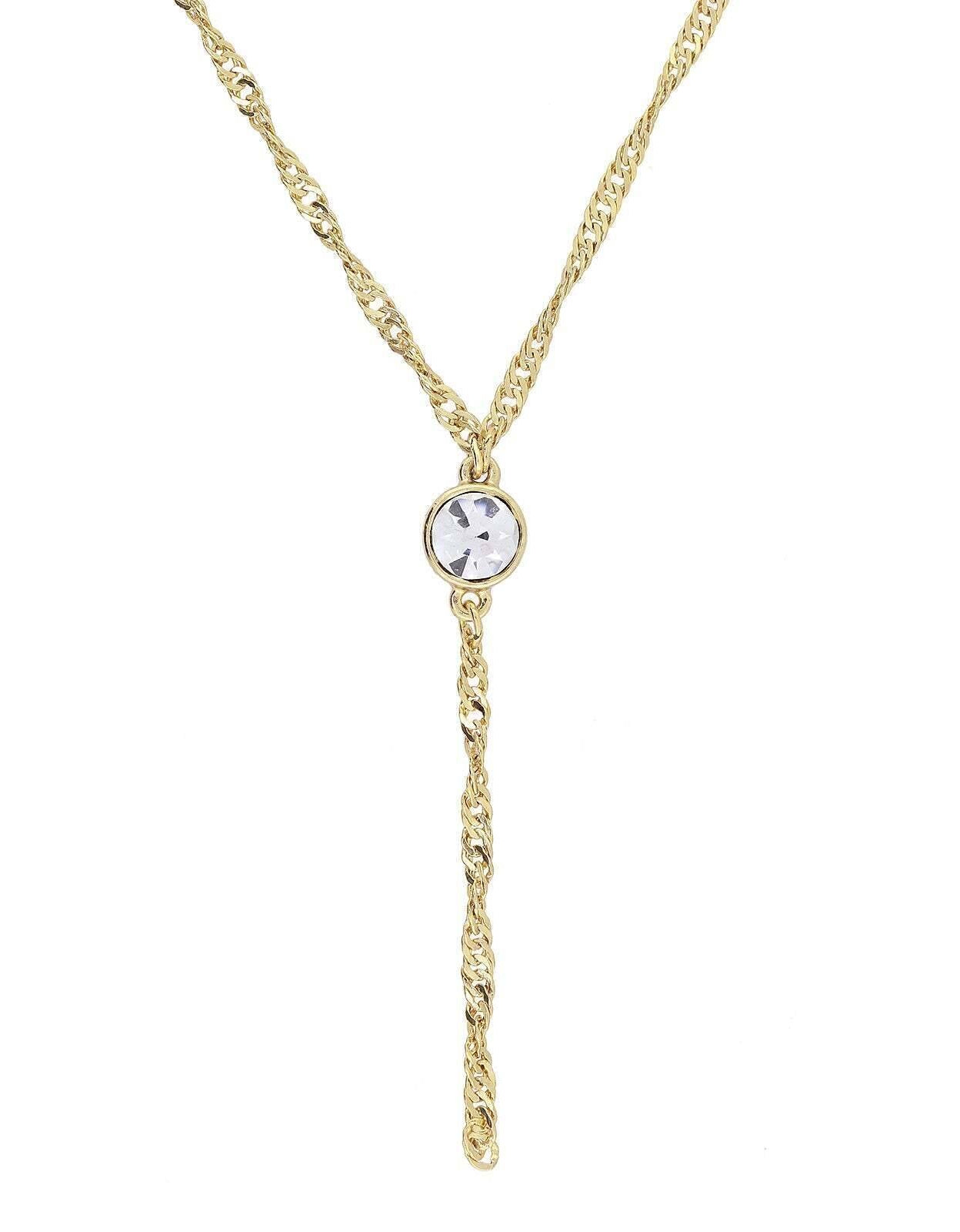 1928 Jewelry Round Crystal Dainty Pendant Twisted Y-Chain Necklace 16" + 3" Extender