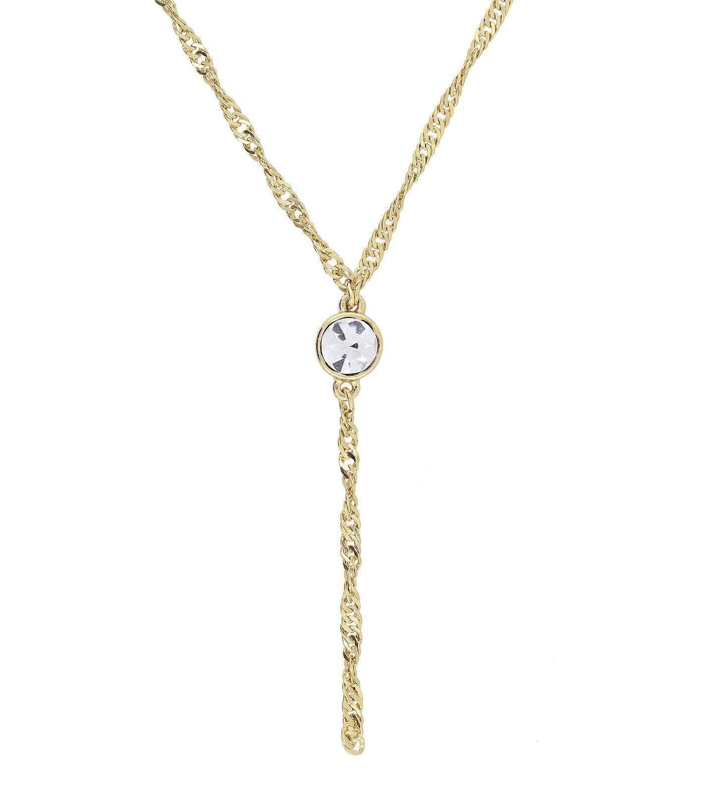 1928 Jewelry Round Crystal Dainty Pendant Twisted Y-Chain Necklace 16" + 3" Extender
