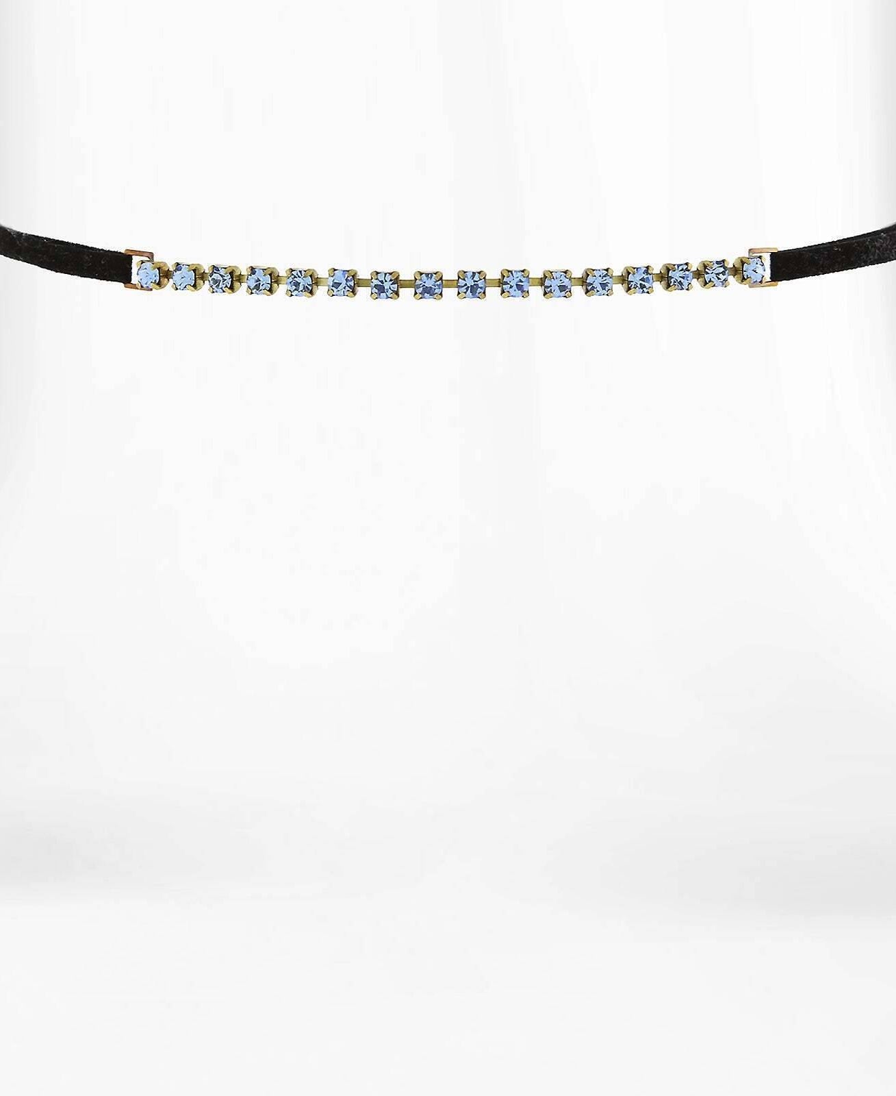 1928 Jewelry Crystal Choker With Black Faux Suede Ribbon Necklace 12" + 5" Extender