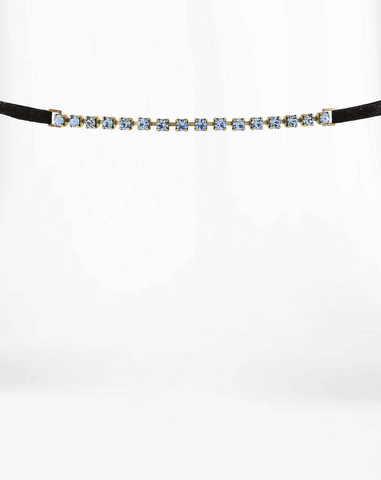 1928 Jewelry Crystal Choker With Black Faux Suede Ribbon Necklace 12" + 5" Extender