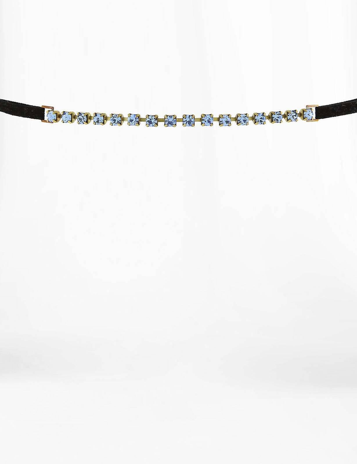 1928 Jewelry Crystal Choker With Black Faux Suede Ribbon Necklace 12" + 5" Extender