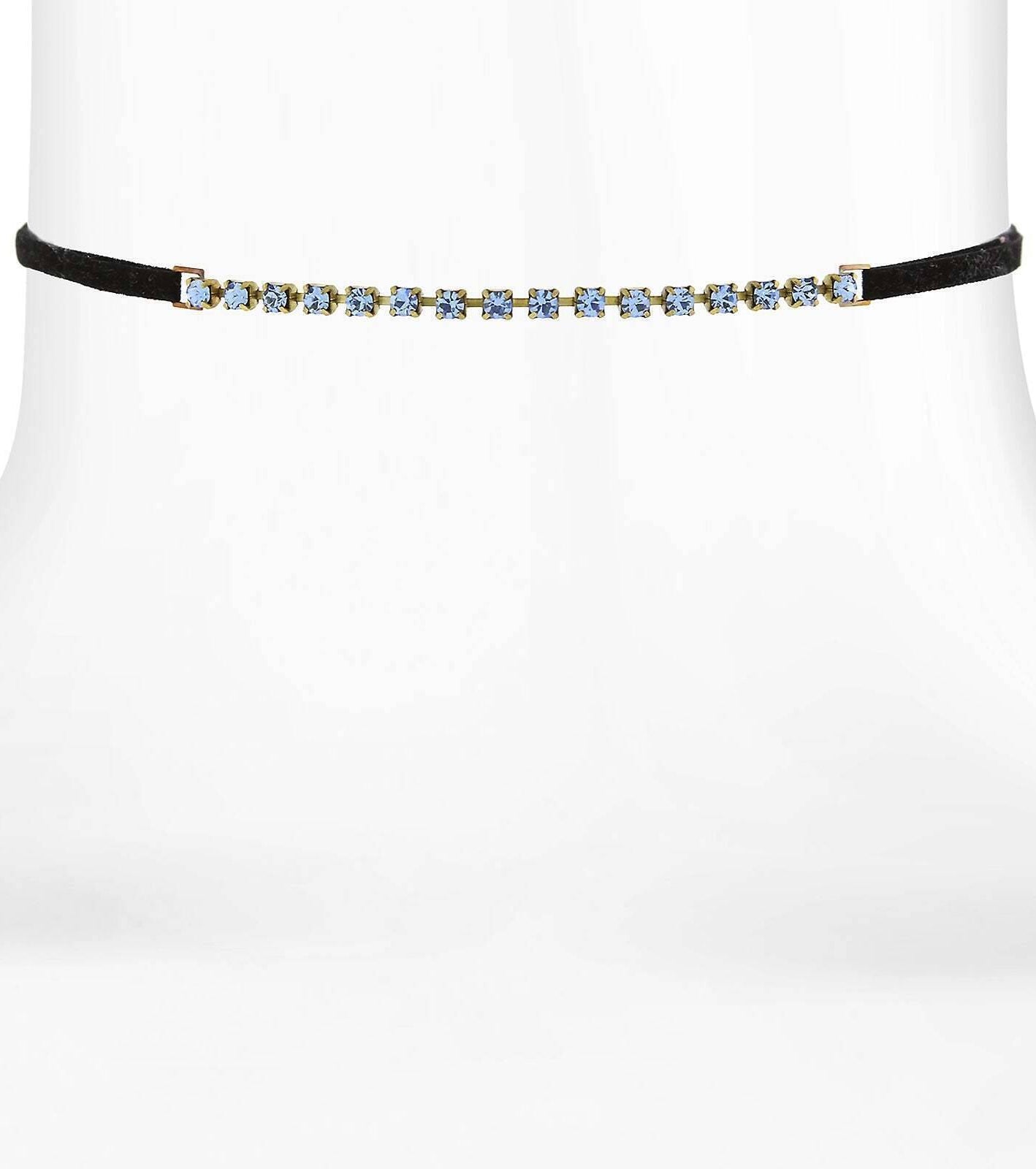 1928 Jewelry Crystal Choker With Black Faux Suede Ribbon Necklace 12" + 5" Extender