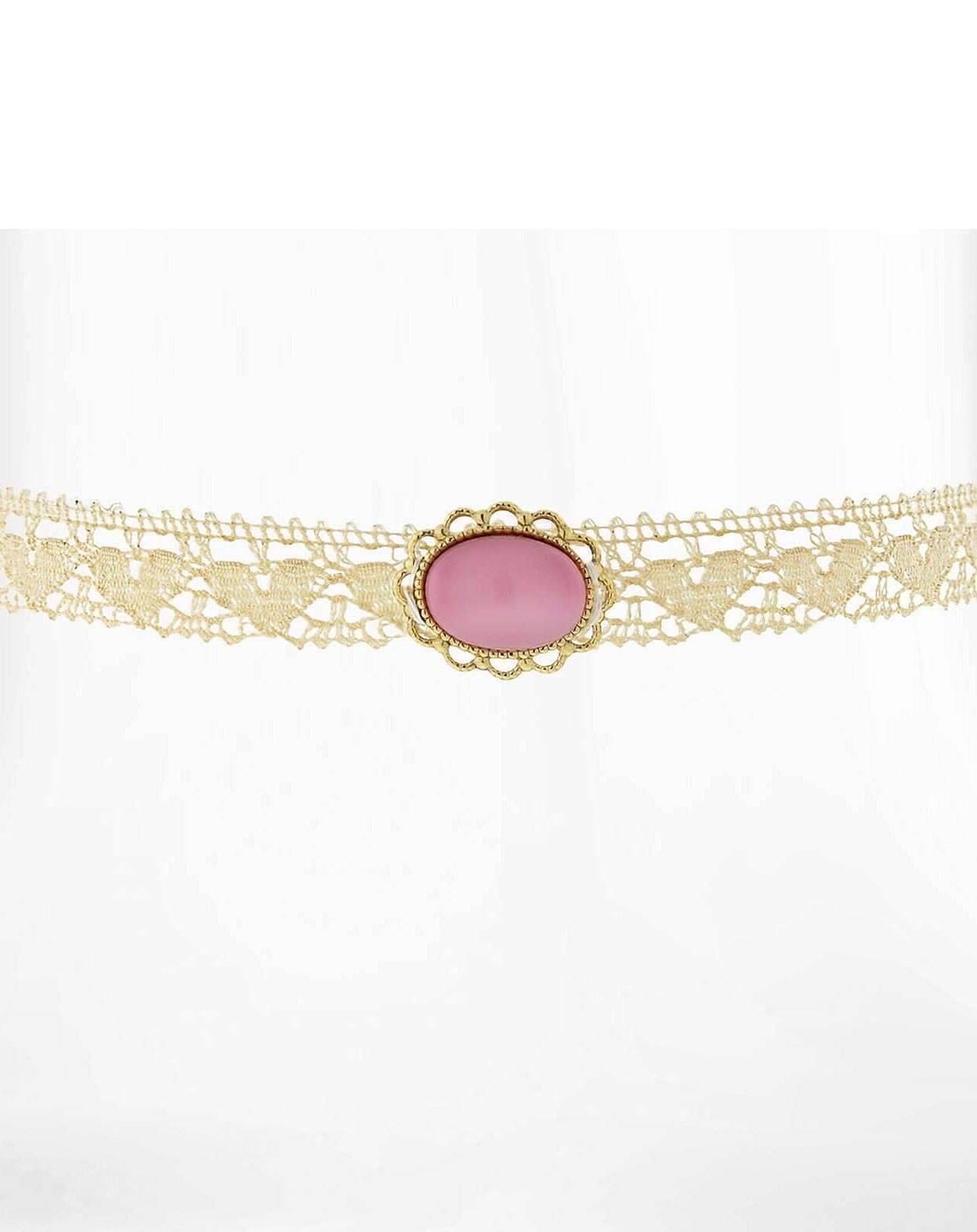 1928 Jewelry Ivory Heart Lace Choker With Moonstone Necklace 12" + 5" Extender