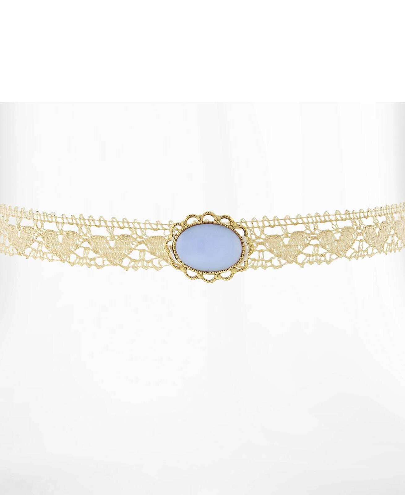 1928 Jewelry Ivory Heart Lace Choker With Moonstone Necklace 12" + 5" Extender