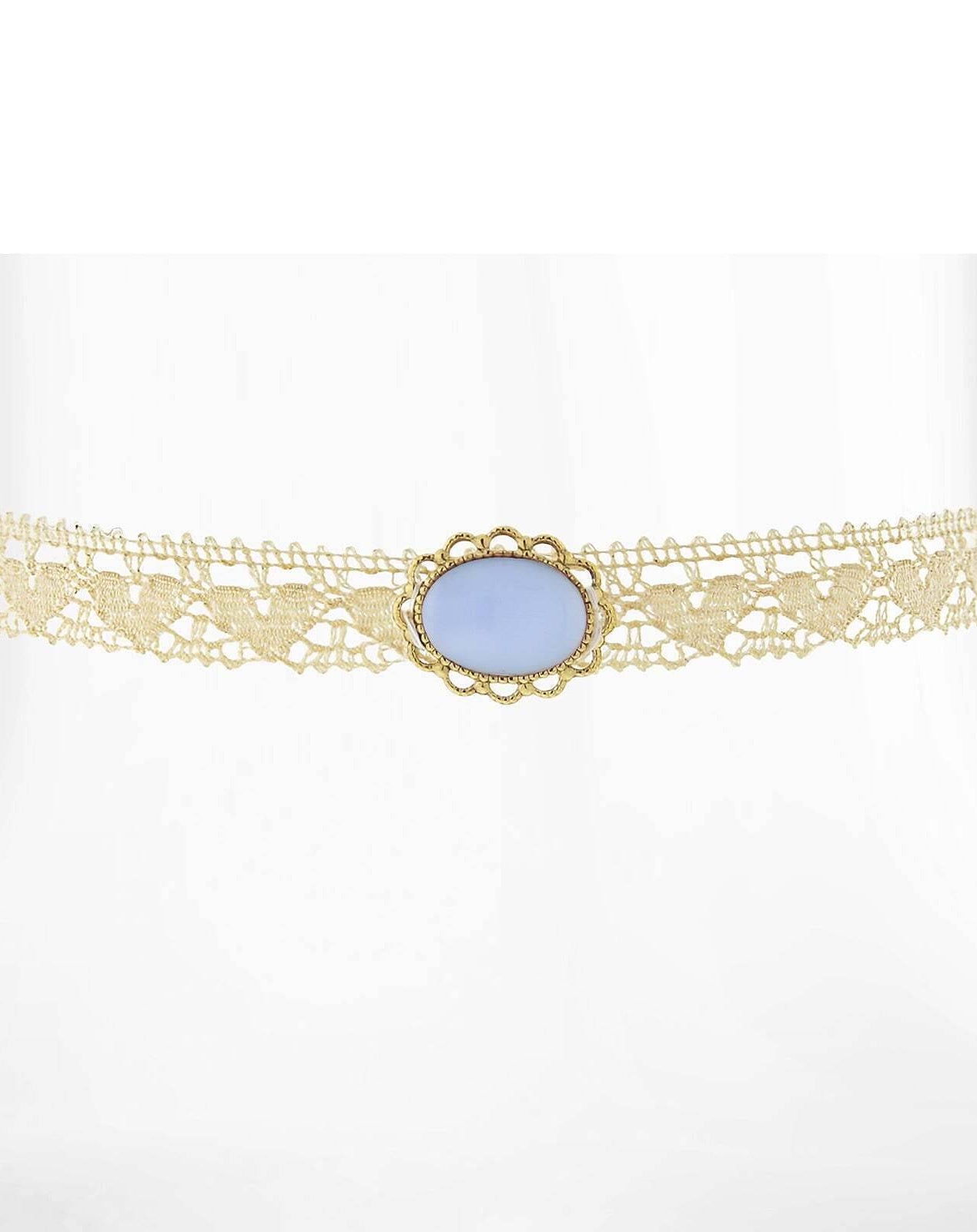 1928 Jewelry Ivory Heart Lace Choker With Moonstone Necklace 12" + 5" Extender