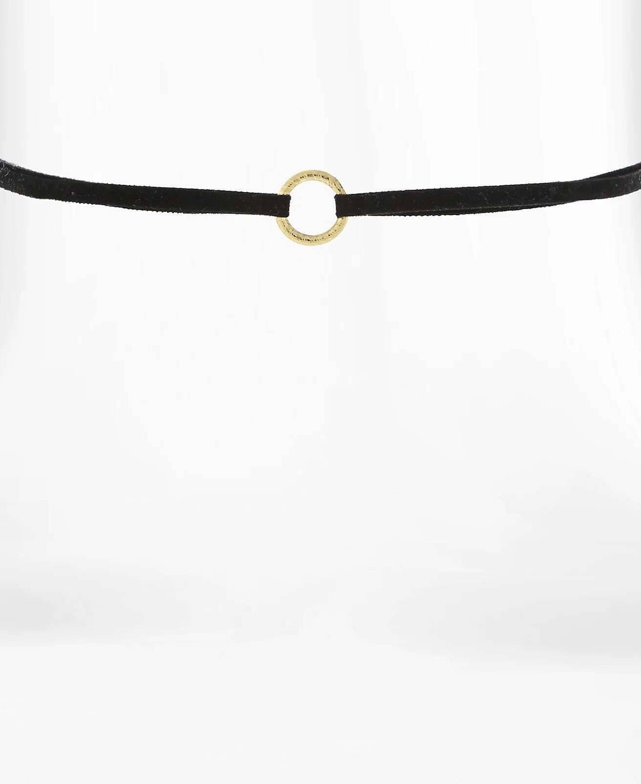 1928 Jewelry Round Ring Slim Black Suede Choker Necklace 12" + 5" Extender