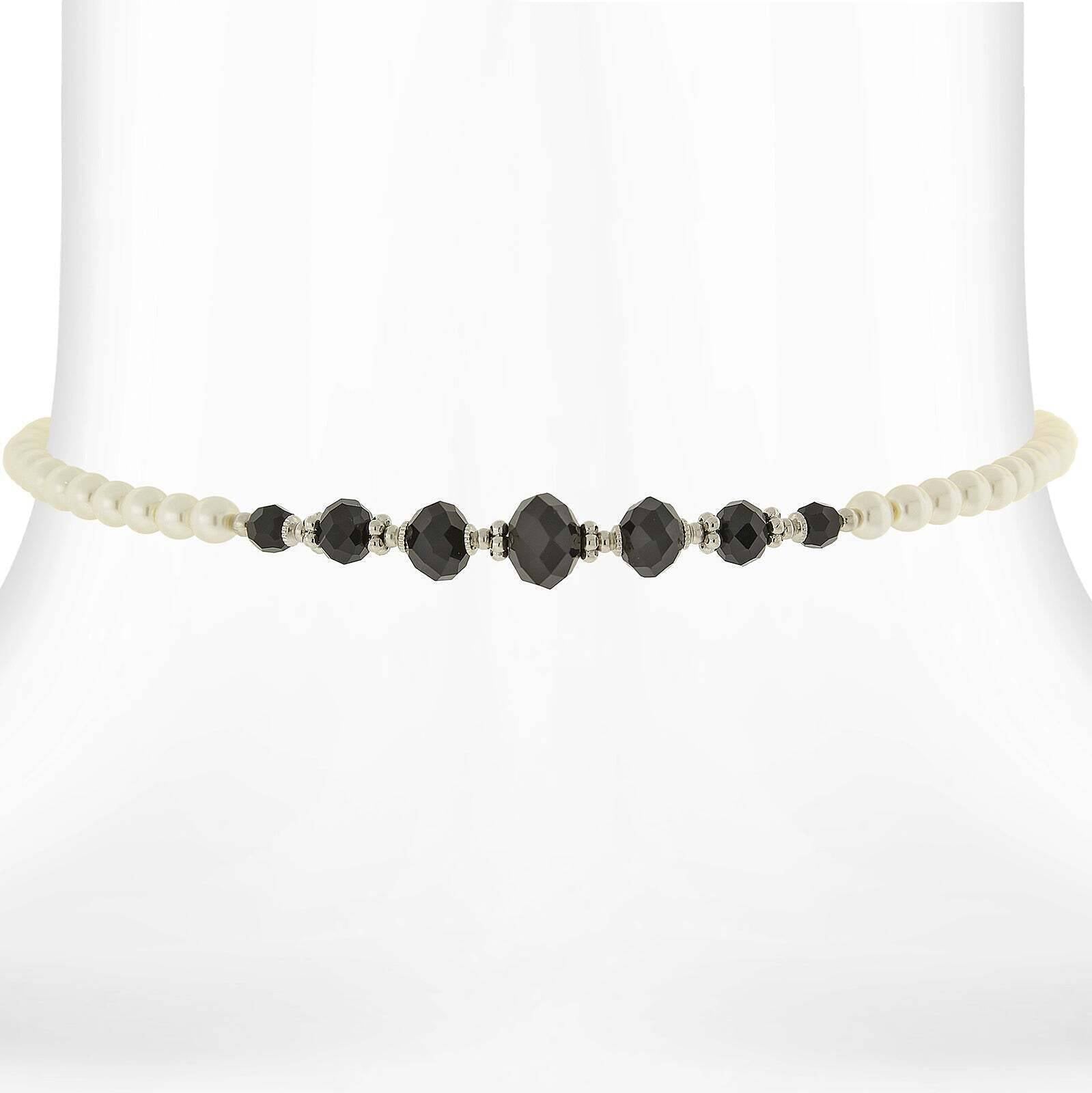 1928 Jewelry 6mm Faux Pearl Strand And Crystal Coil Choker Necklace 15"