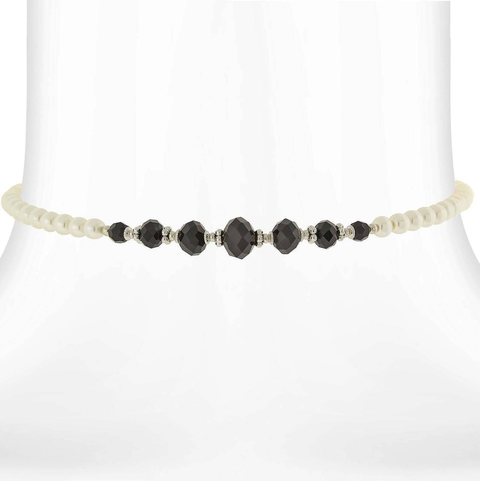 1928 Jewelry 6mm Faux Pearl Strand And Crystal Coil Choker Necklace 15"