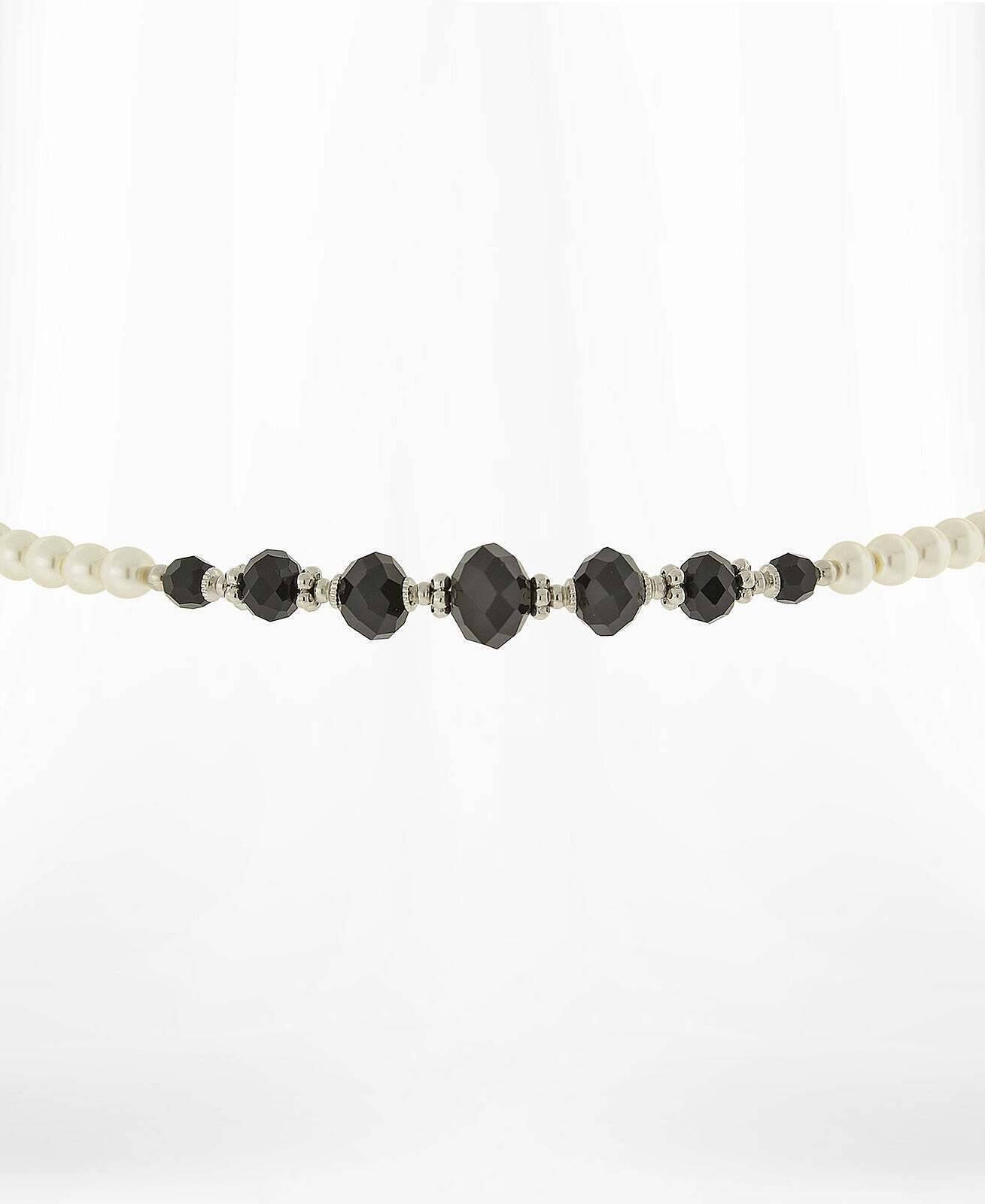 1928 Jewelry 6mm Faux Pearl Strand And Crystal Coil Choker Necklace 15"