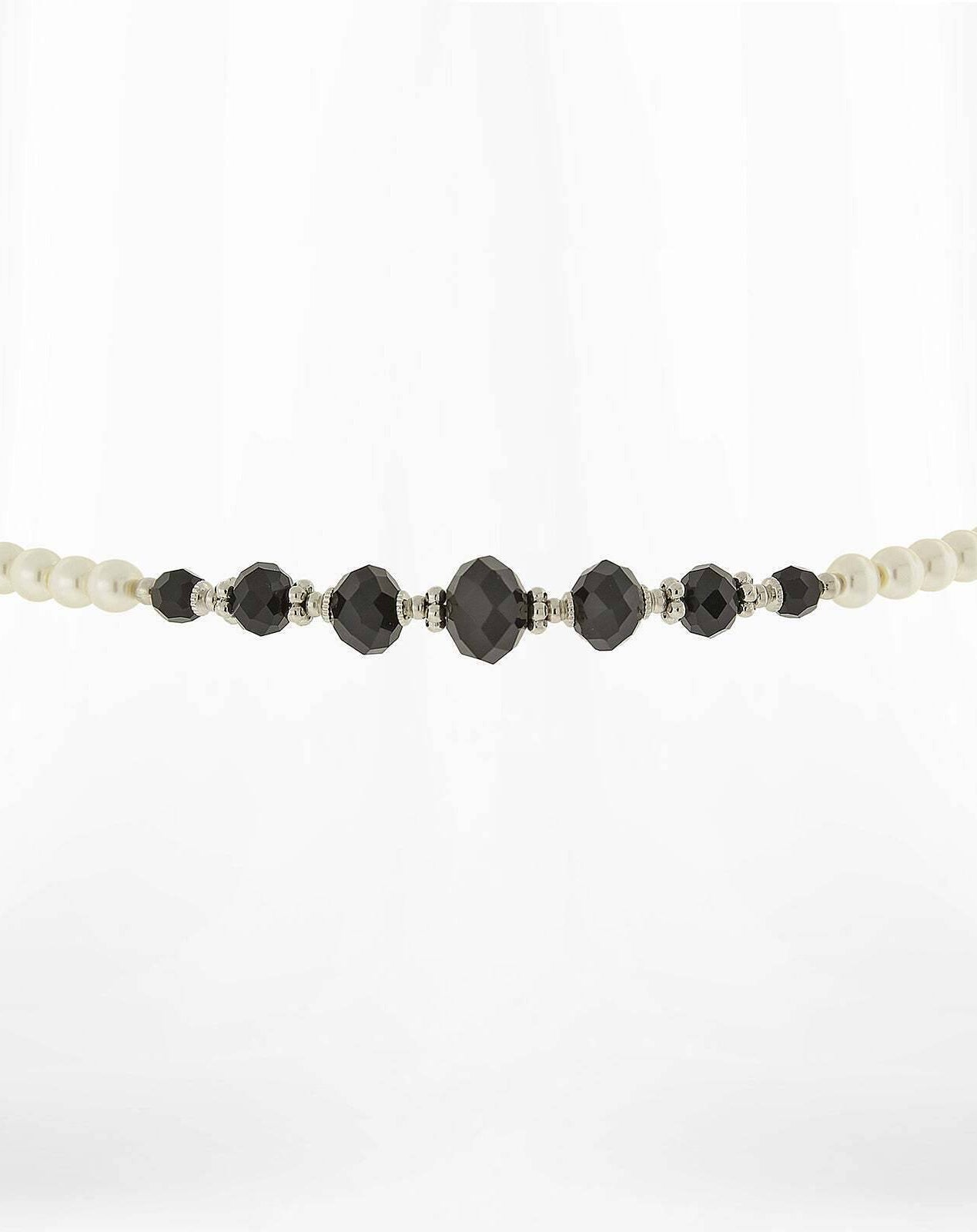 1928 Jewelry 6mm Faux Pearl Strand And Crystal Coil Choker Necklace 15"