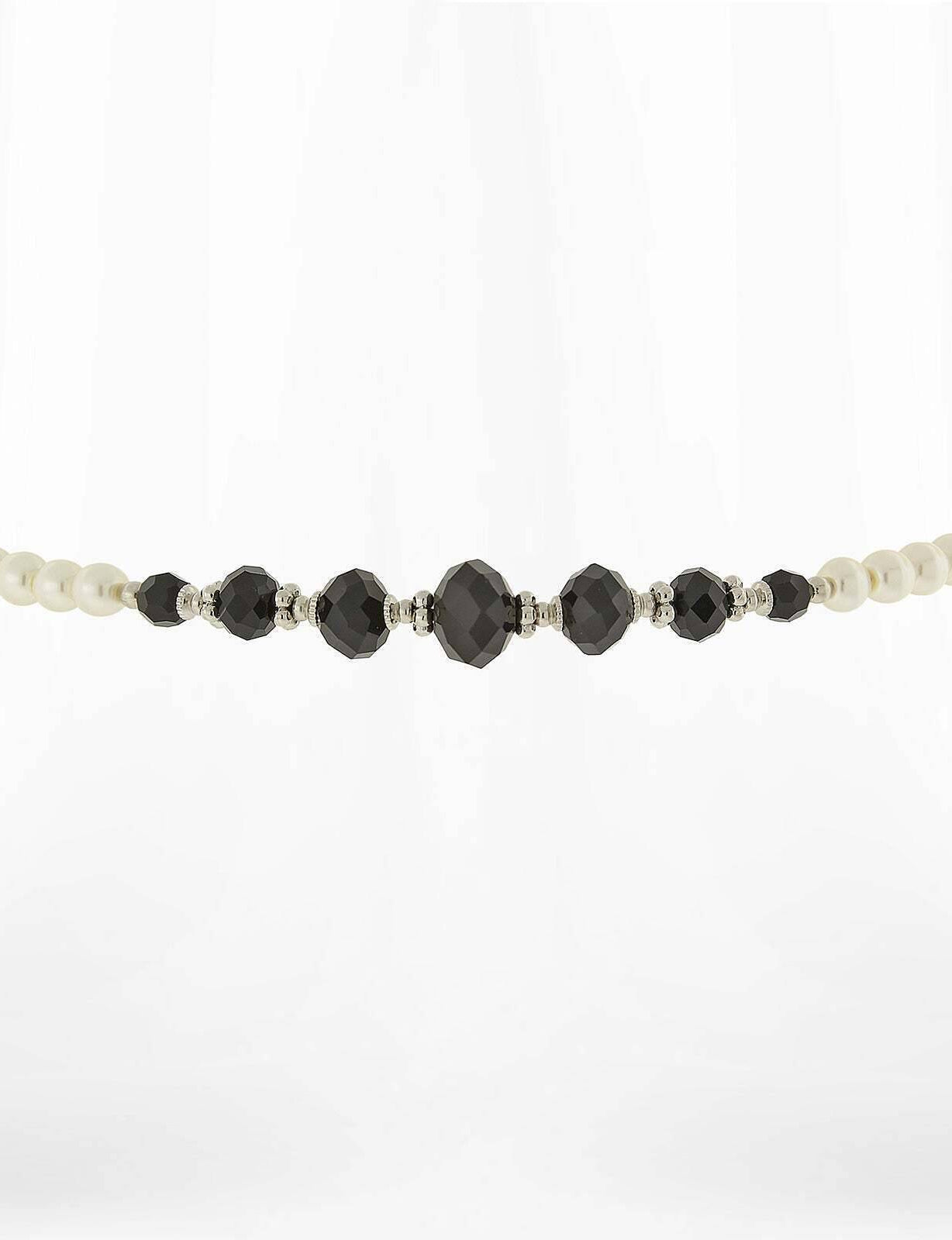 1928 Jewelry 6mm Faux Pearl Strand And Crystal Coil Choker Necklace 15"