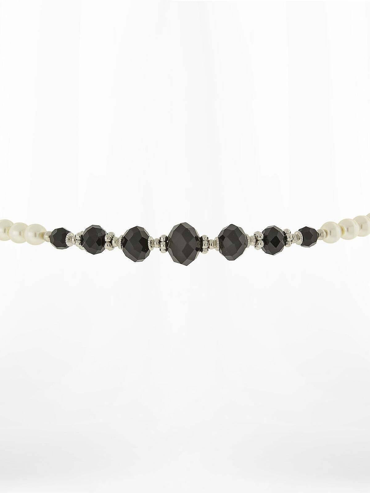 1928 Jewelry 6mm Faux Pearl Strand And Crystal Coil Choker Necklace 15"