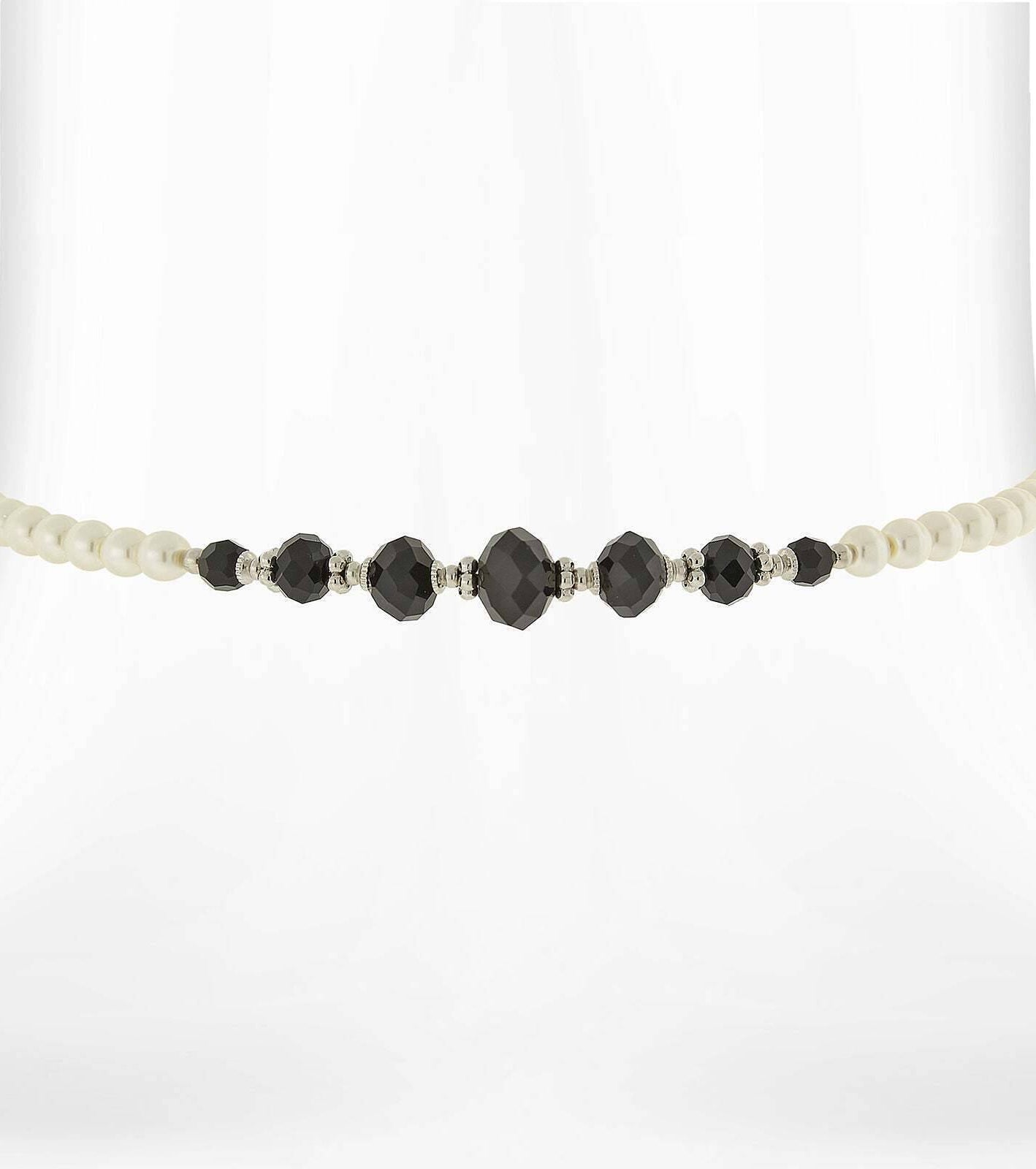 1928 Jewelry 6mm Faux Pearl Strand And Crystal Coil Choker Necklace 15"