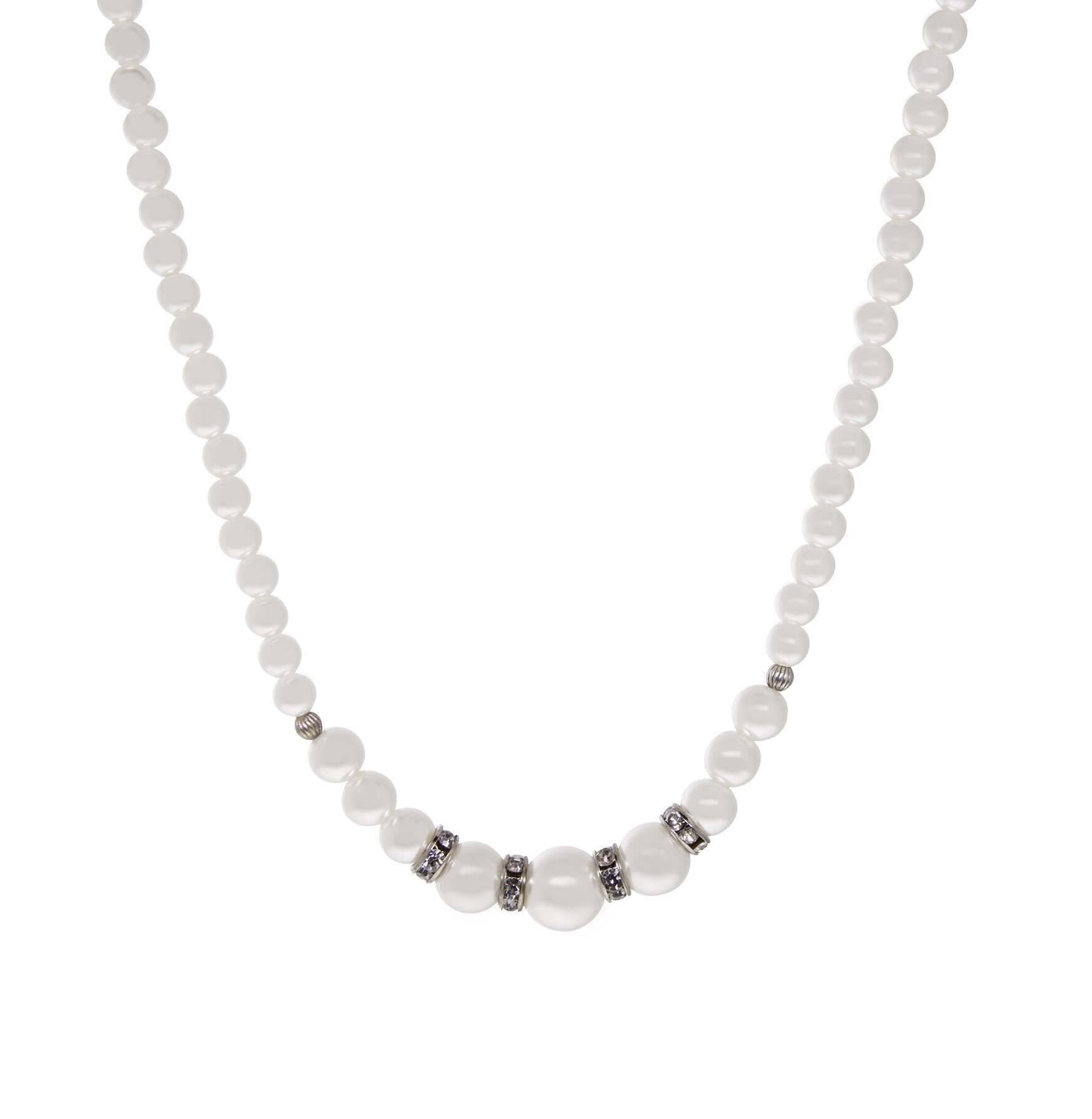 1928 Jewelry Graduated Faux Pearl Strand & Crystal Necklace 15" + 3" Extension