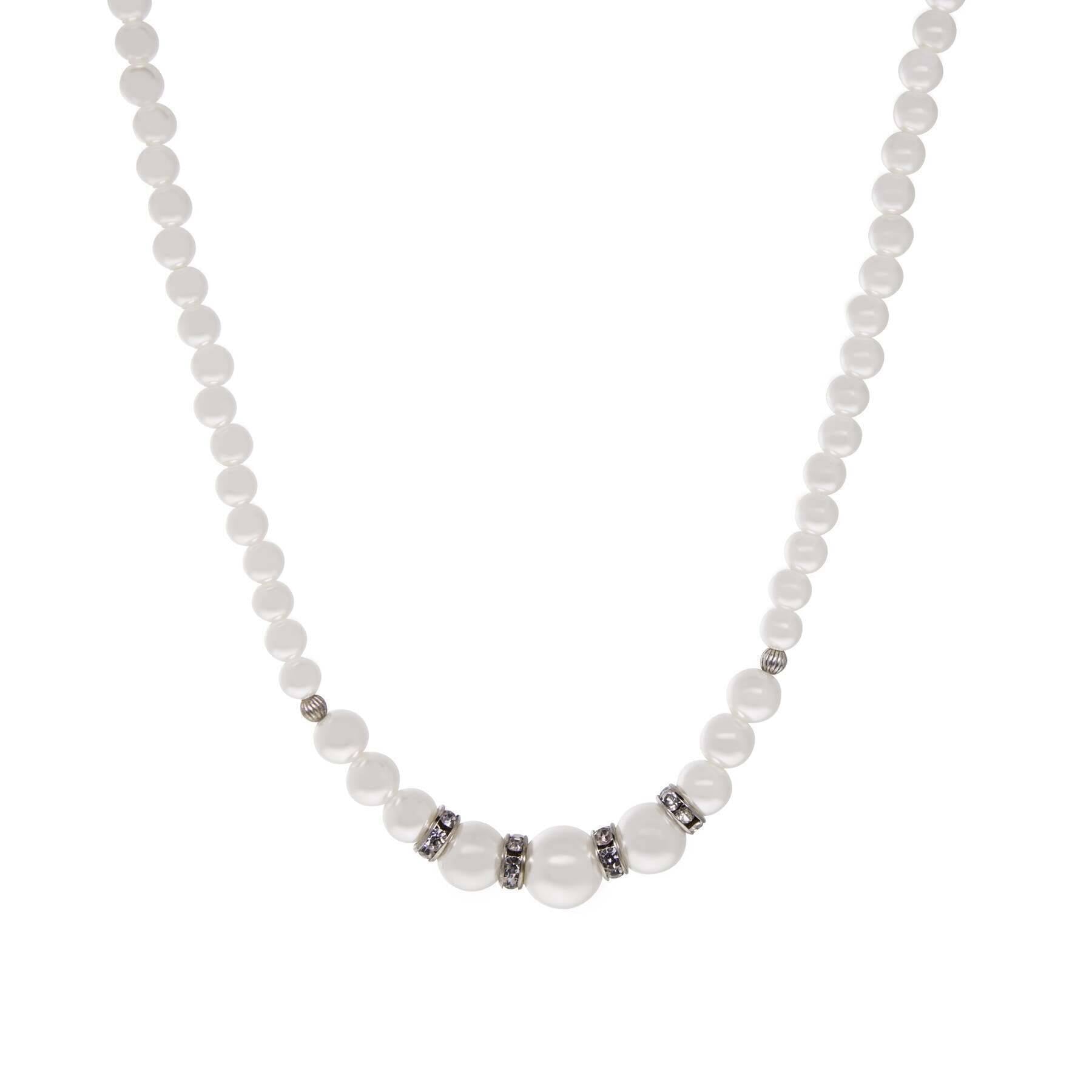 1928 Jewelry Graduated Faux Pearl Strand & Crystal Necklace 15" + 3" Extension