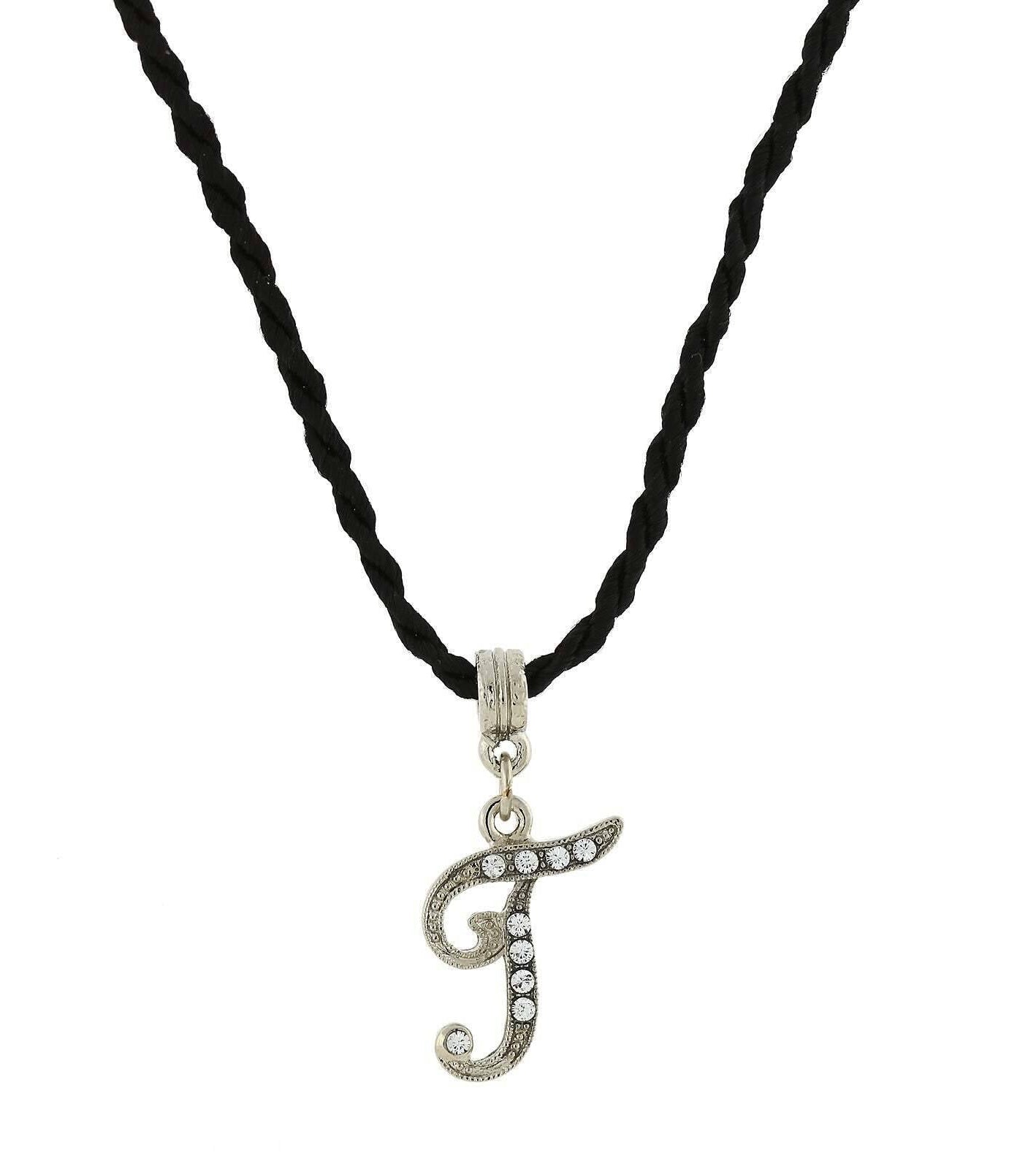 1928 Jewelry Crystal Initial Black Cord Necklace 14" + 3" Extender