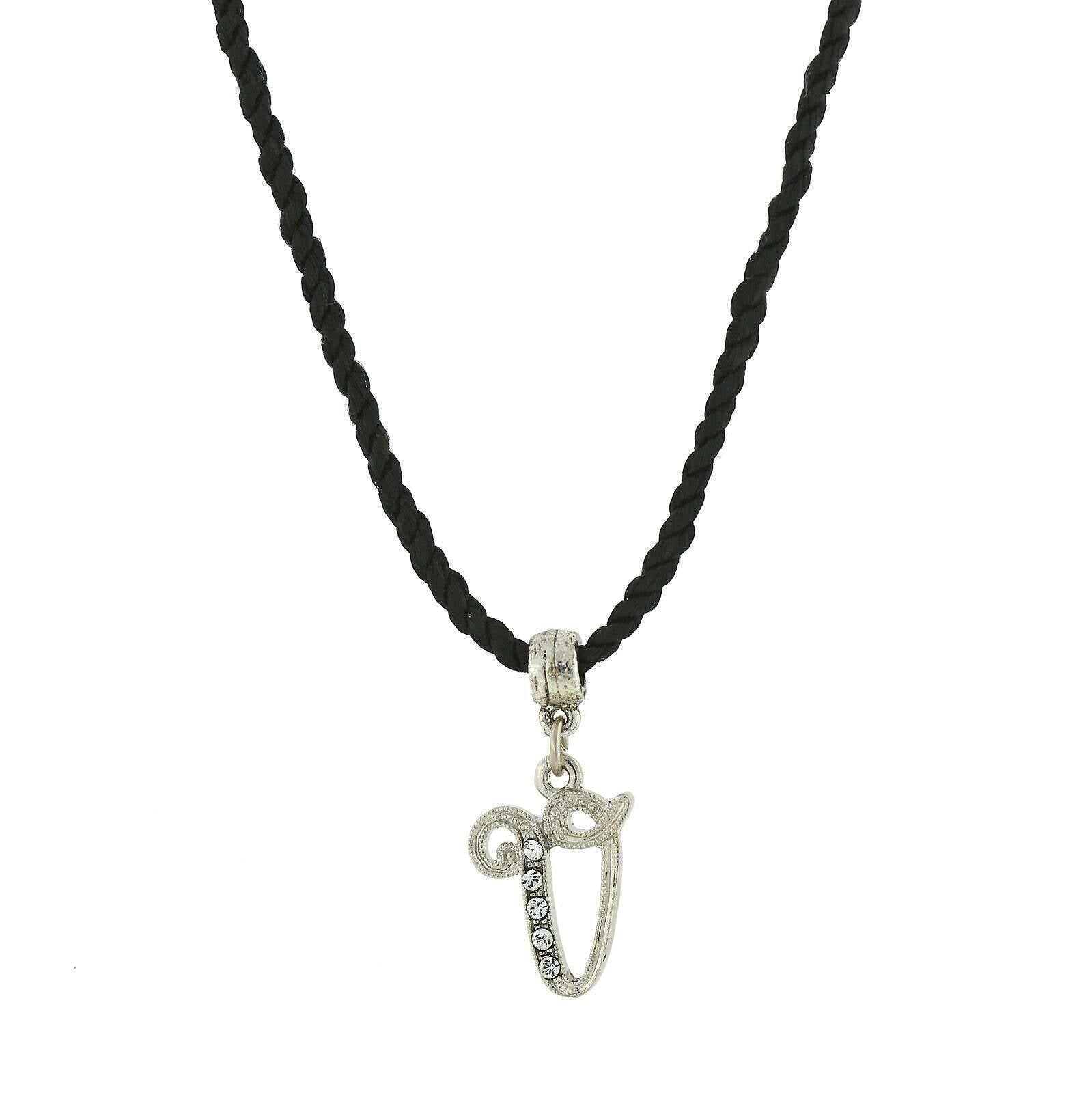 1928 Jewelry Crystal Initial Black Cord Necklace 14" + 3" Extender