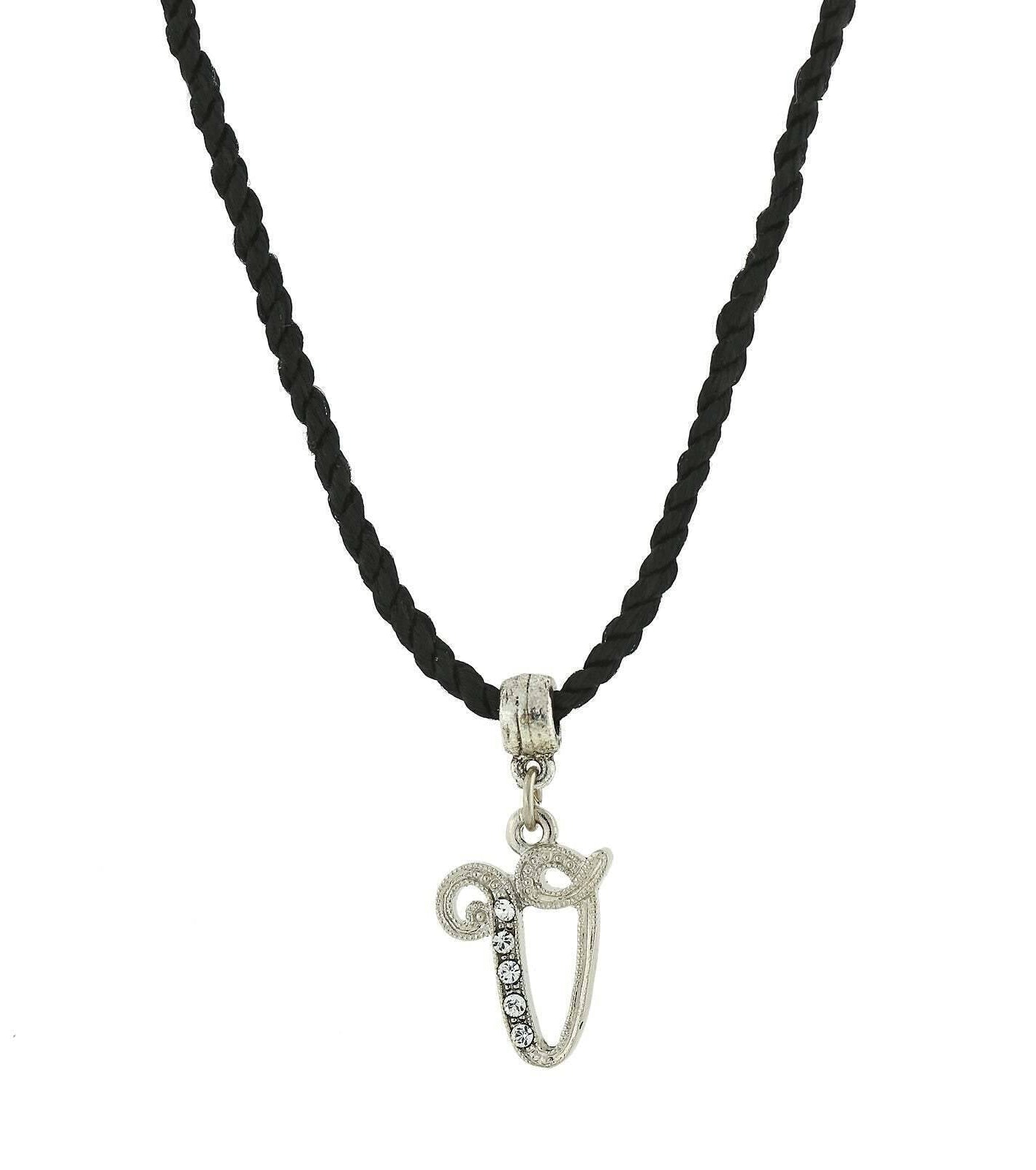 1928 Jewelry Crystal Initial Black Cord Necklace 14" + 3" Extender