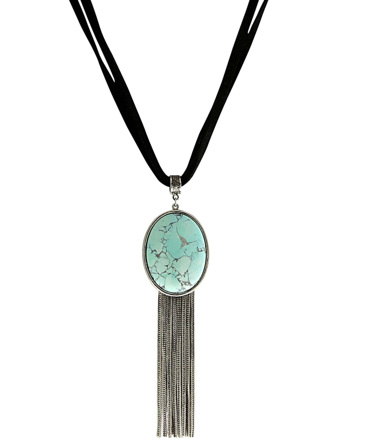 1928 Jewelry Turquoise Luxe Tassel Chain Suede Necklace 16" + 3" Extension